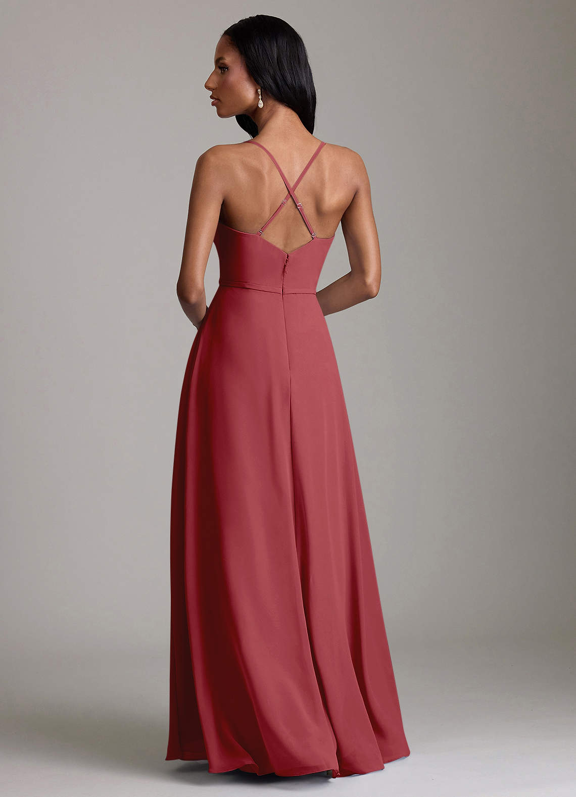 Naeem A-Line V-Neck Chiffon Bridesmaid Dress in Pomegranate
