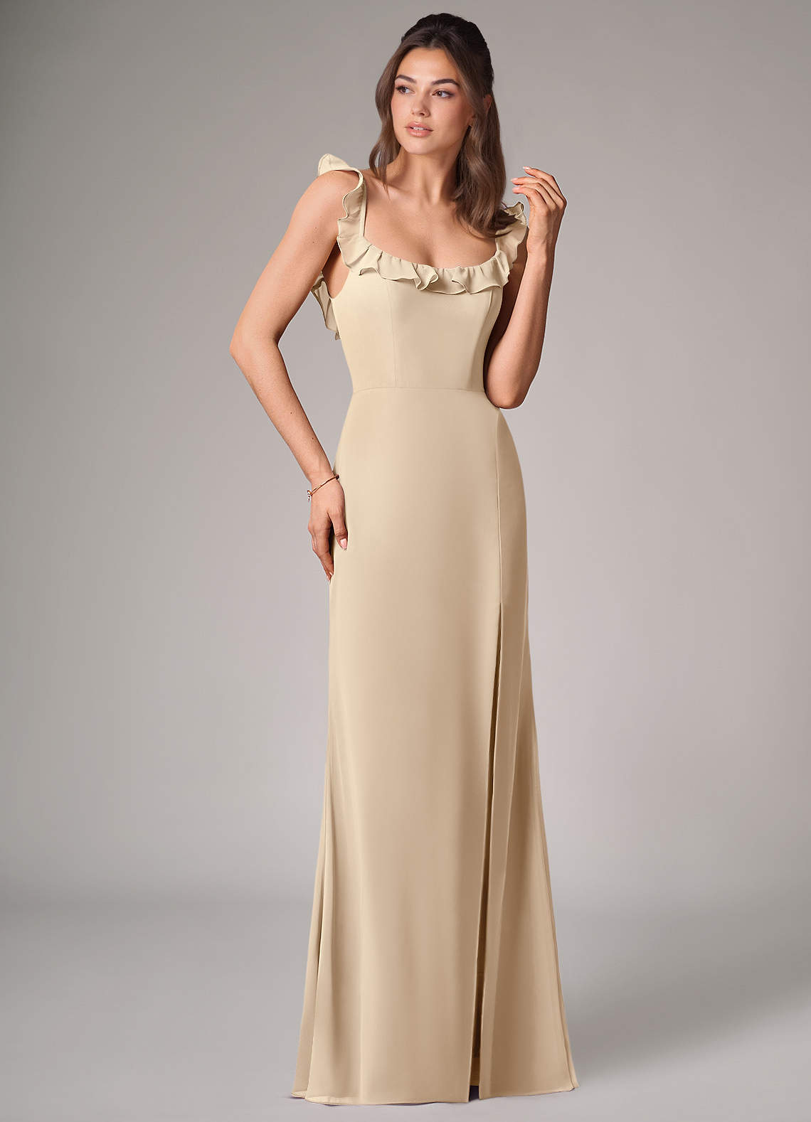 Callie Mermaid Scoop-Neck Chiffon Bridesmaid Dress in Champagne