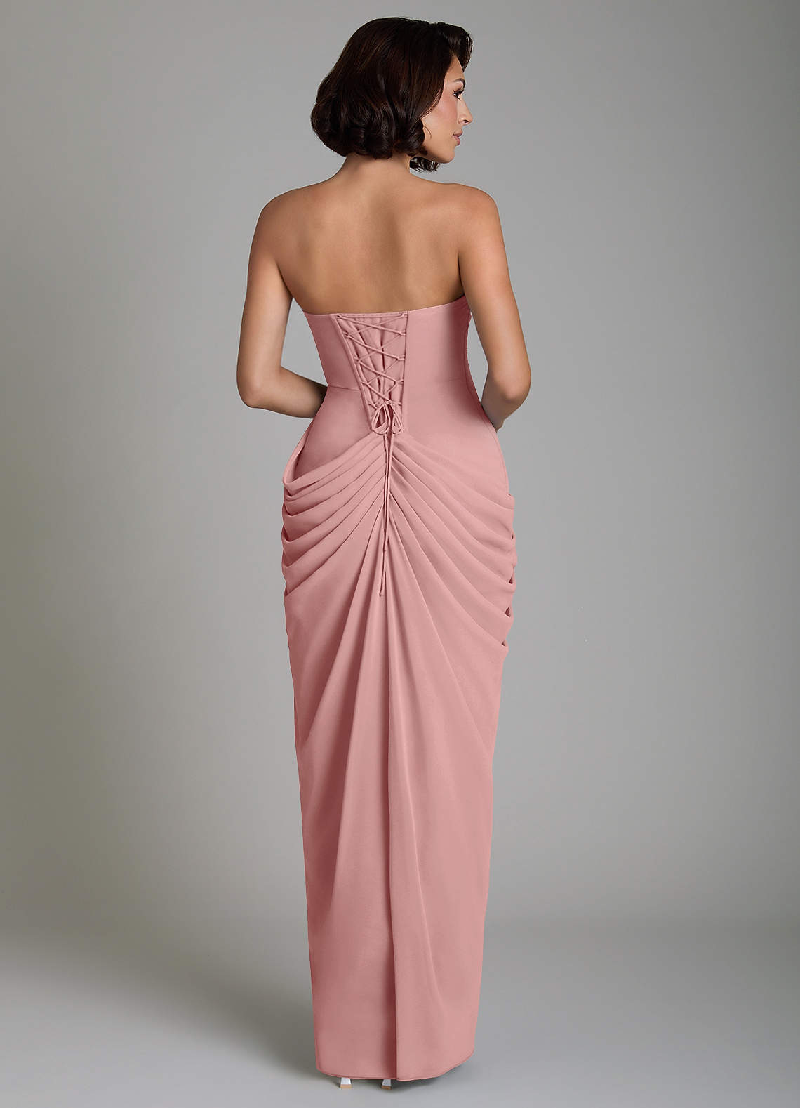 Nyra Sheath Strapless Chiffon Bridesmaid Dress in dusty rose