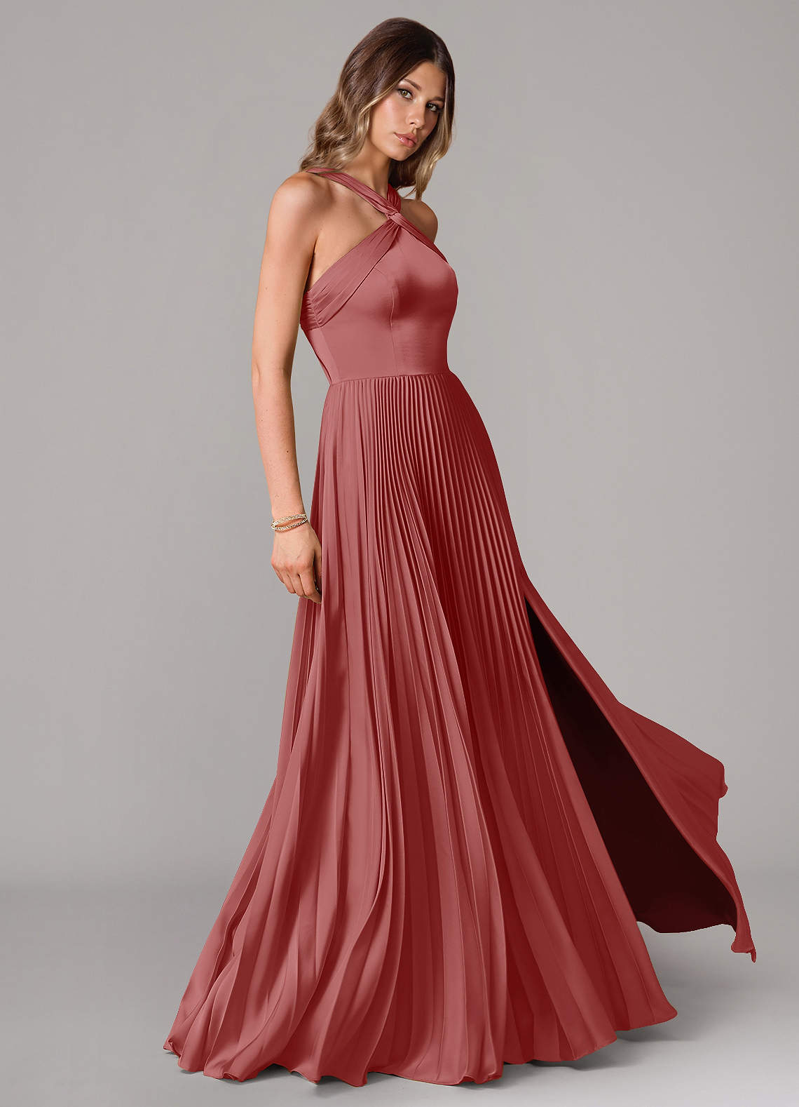 Afra A-Line Halter-Neck Stretch Satin Bridesmaid Dress in Antique Rose