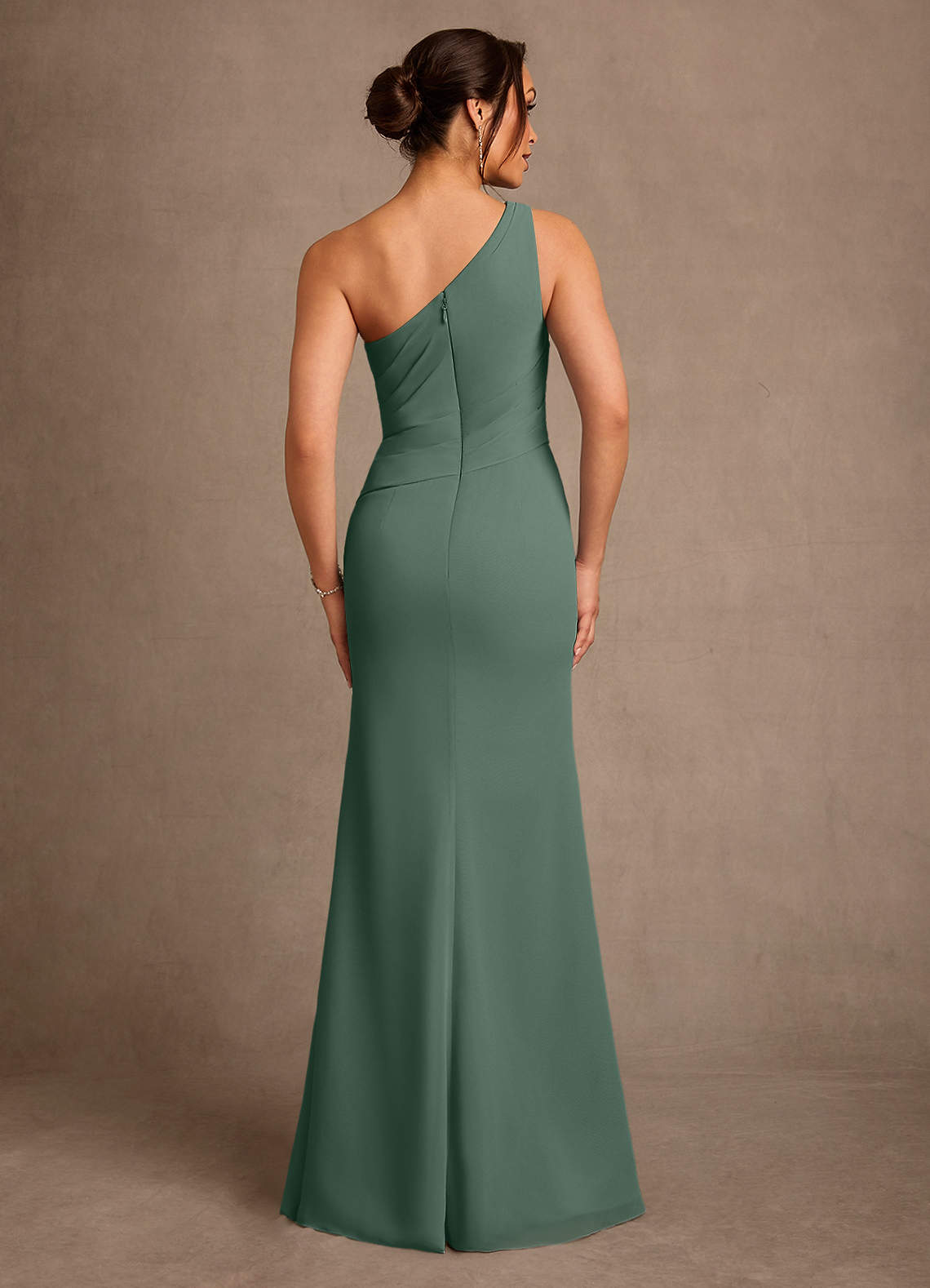 Floy Sheath One-Shoulder Chiffon Mother of the Bride Dress in eucalyptus