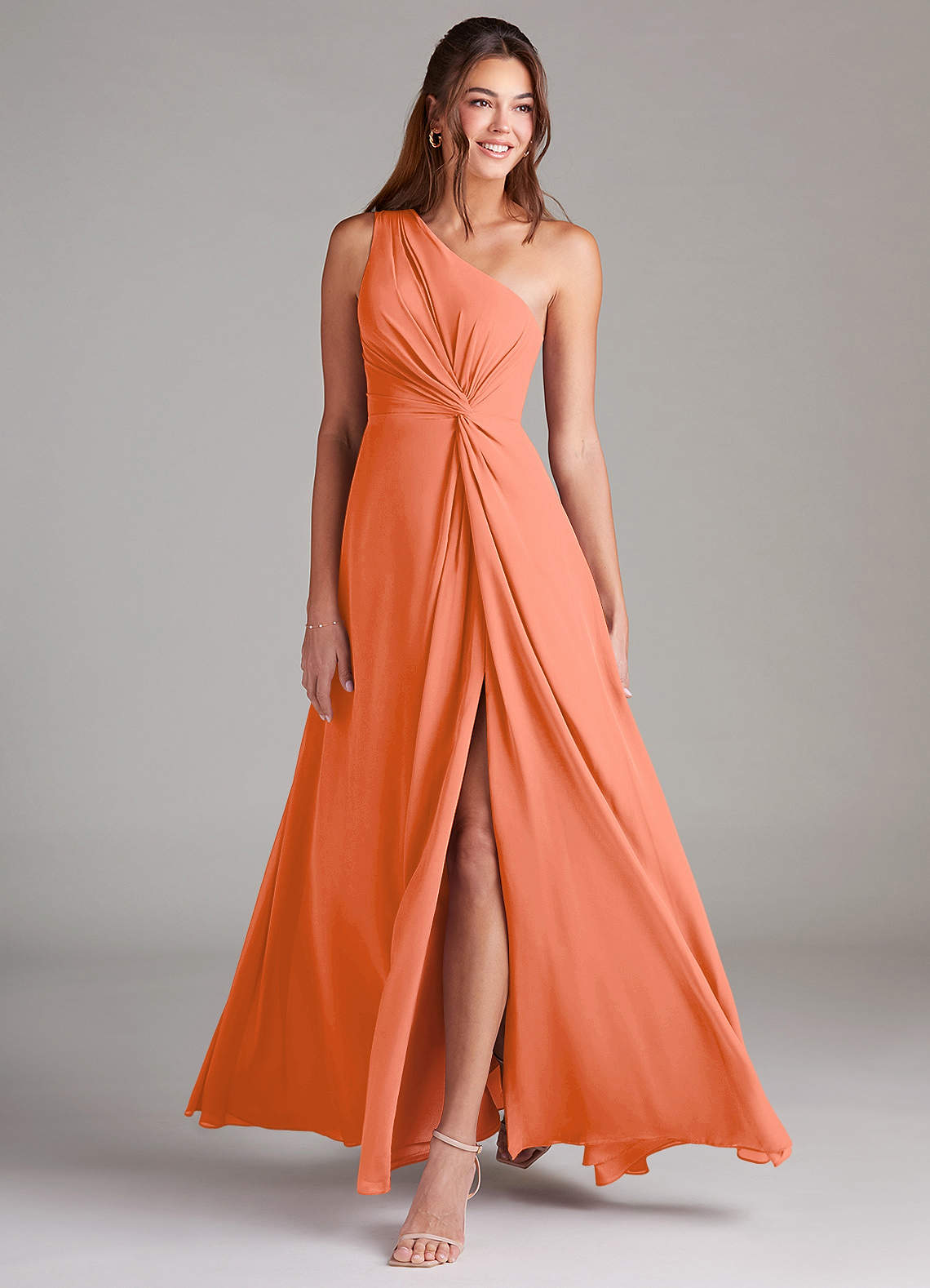 Brooke A-Line One-Shoulder Chiffon Bridesmaid Dress in Sunset