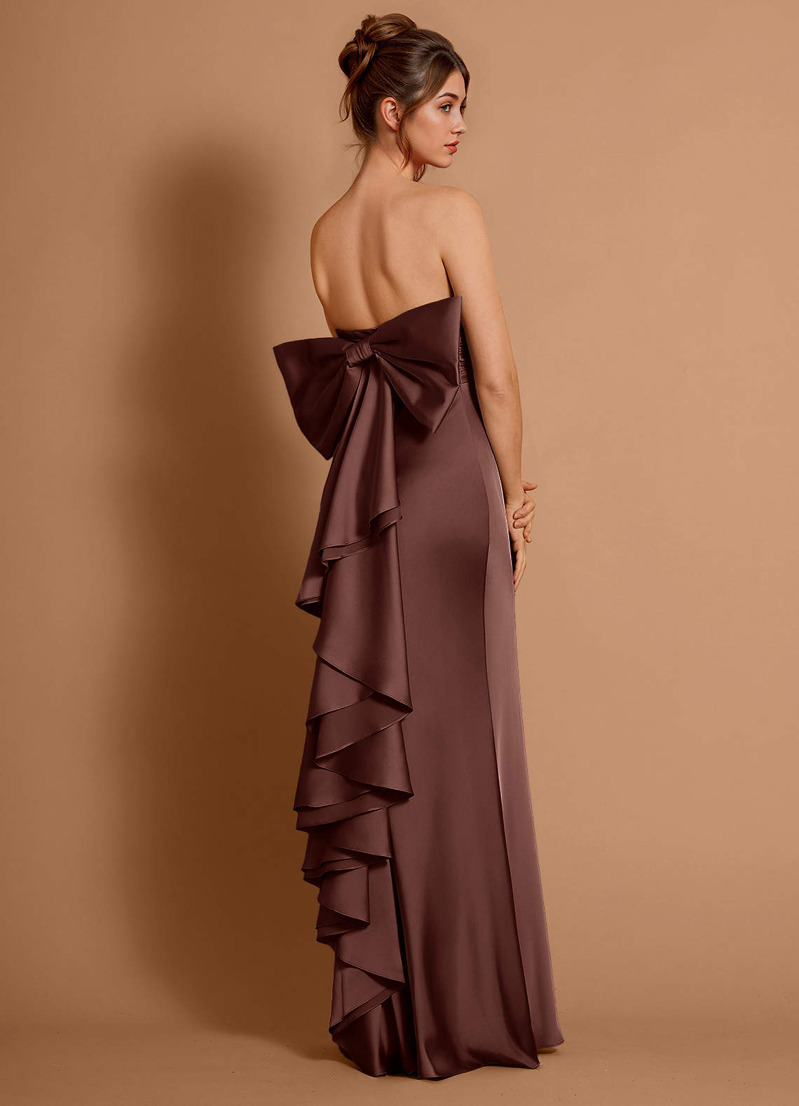 Aveline Mermaid Strapless Stretch Satin Evening Dress in Mocha Coco