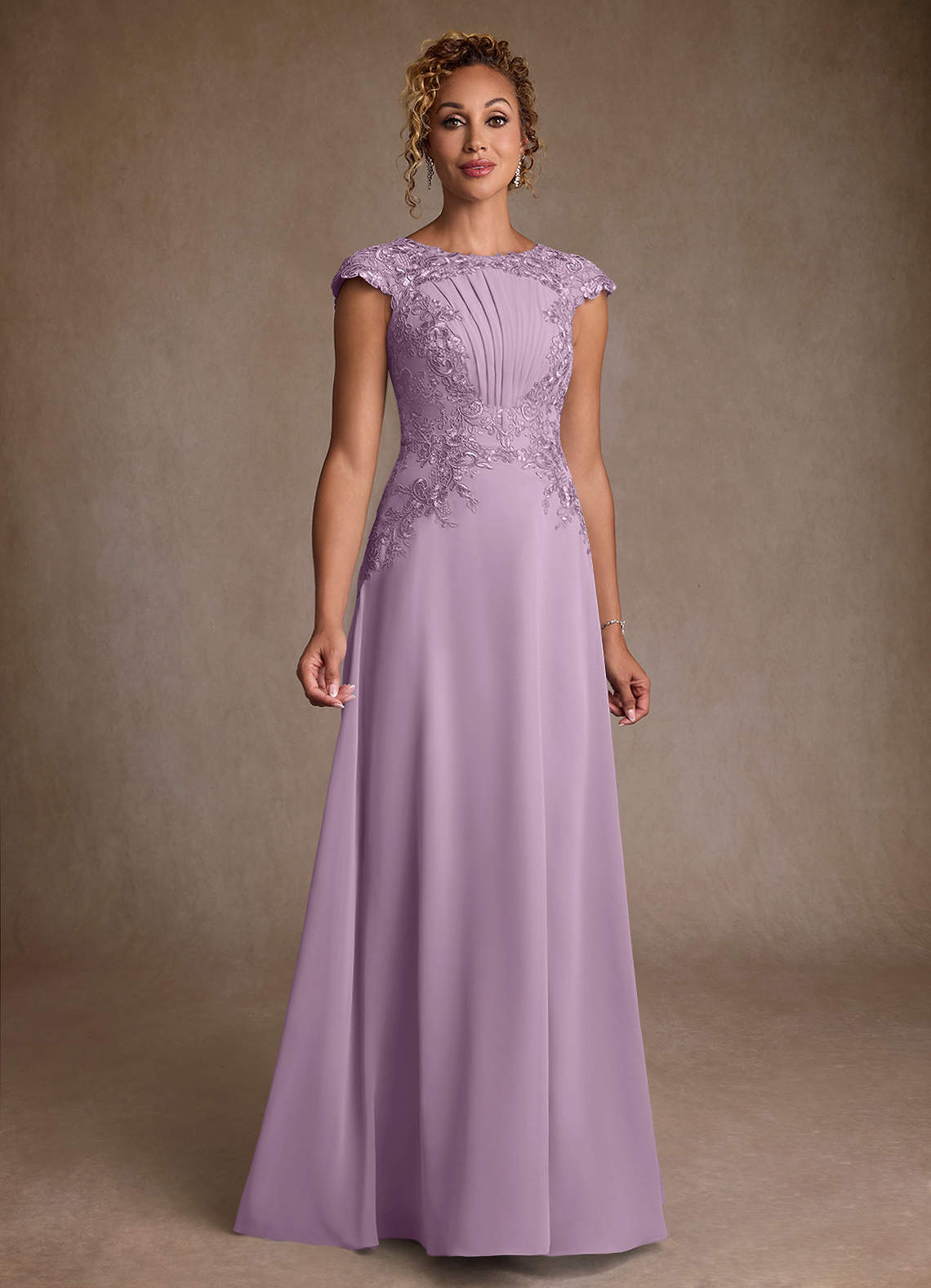 Christi A-Line Scoop-Neck Chiffon and Lace Mother of the Bride Dress in Wisteria