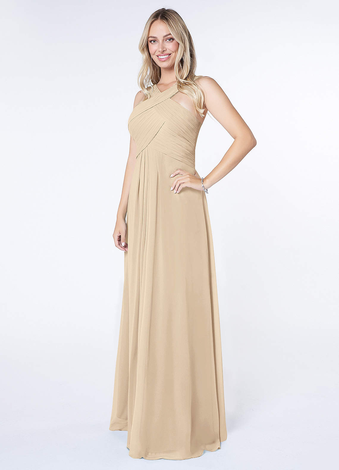 Kaleigh A-Line Halter Chiffon Bridesmaid Dress in Champagne