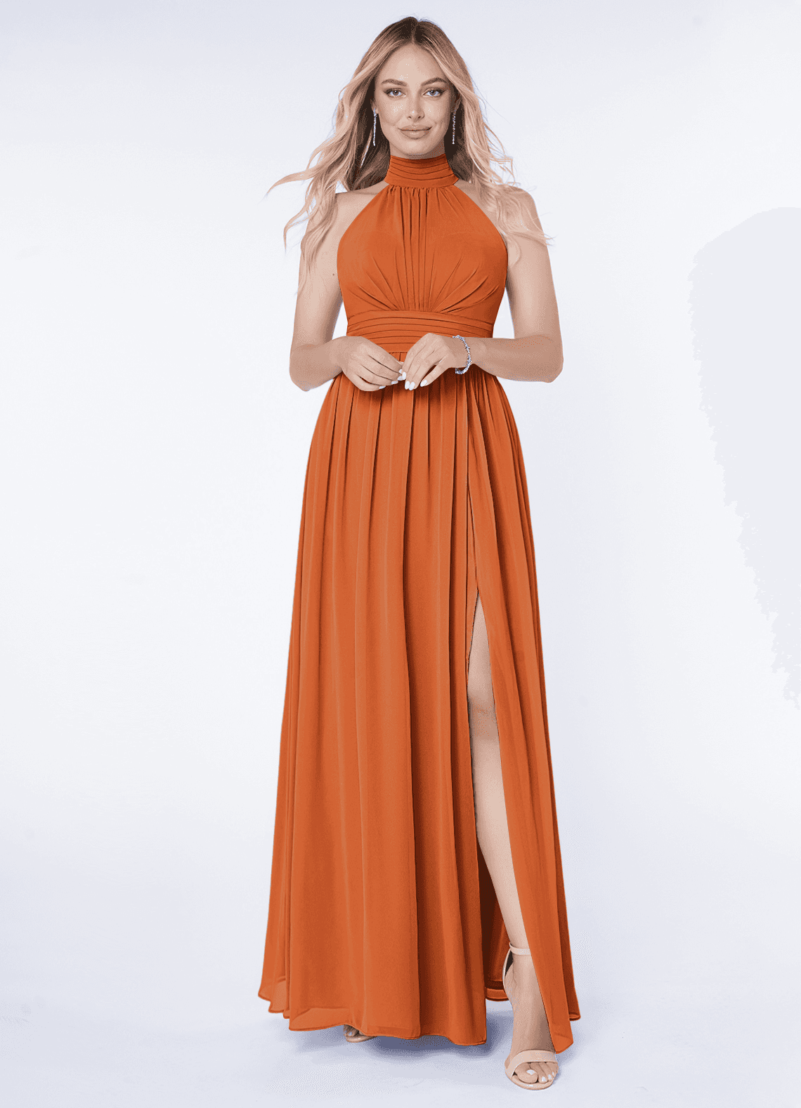 Iman A-Line Halter Chiffon Bridesmaid Dress in Cinnamon