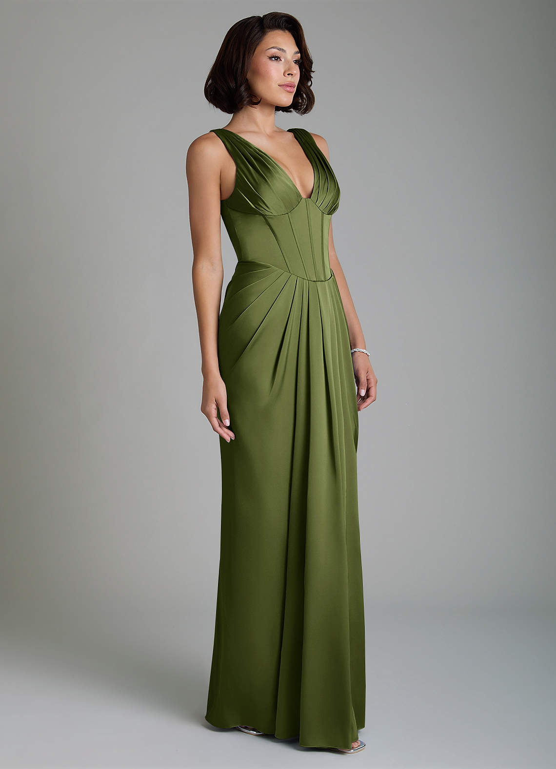 Vanya Sheath V-Neck Stretch Satin Bridesmaid Dress