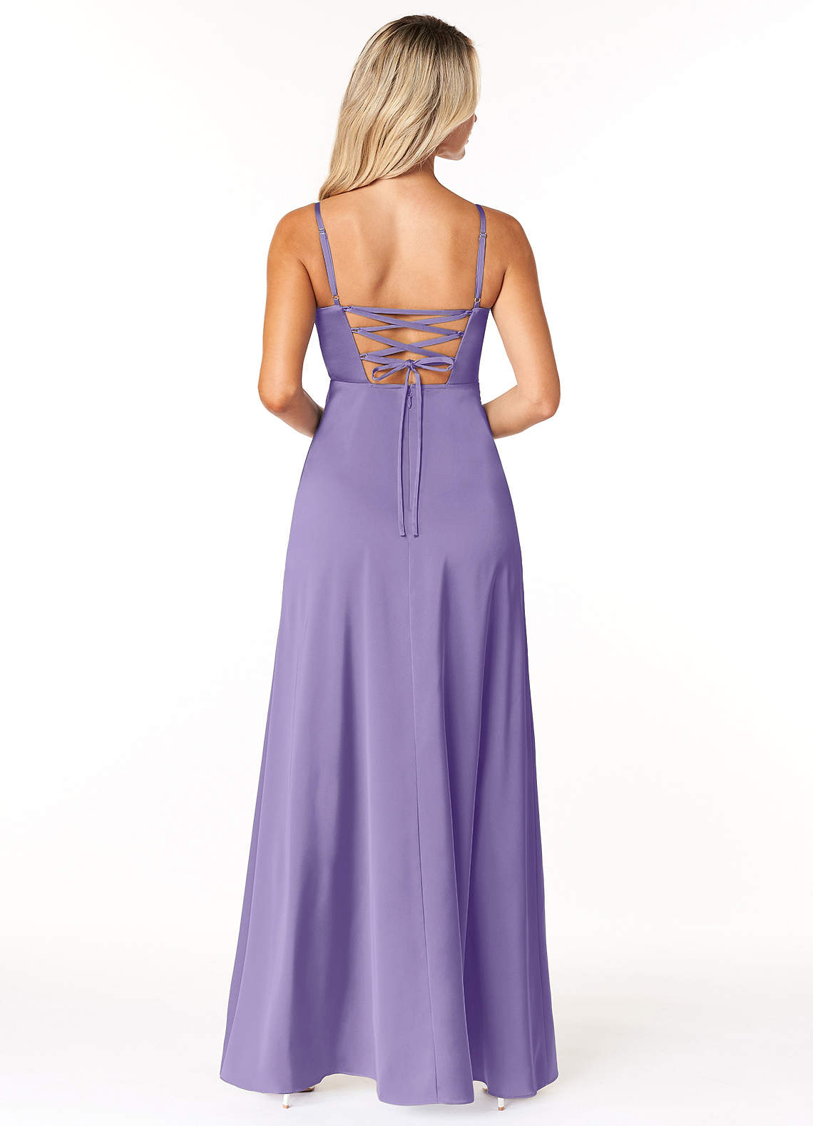 Marchella A-Line V-Neck Stretch Satin Bridesmaid Dress in Tahiti