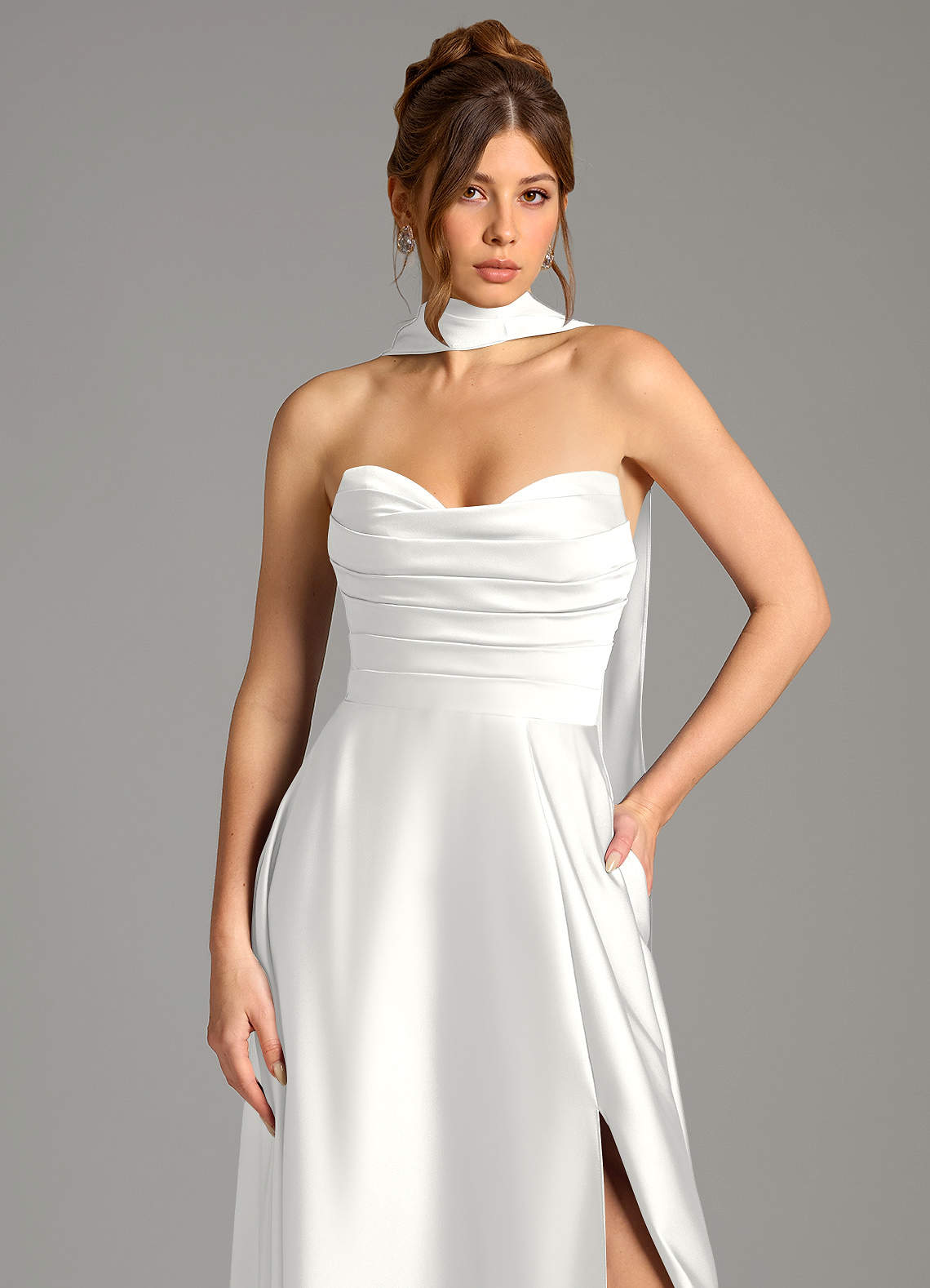 Ayla A-Line Sweetheart Stretch Satin Bridesmaid Dress in white