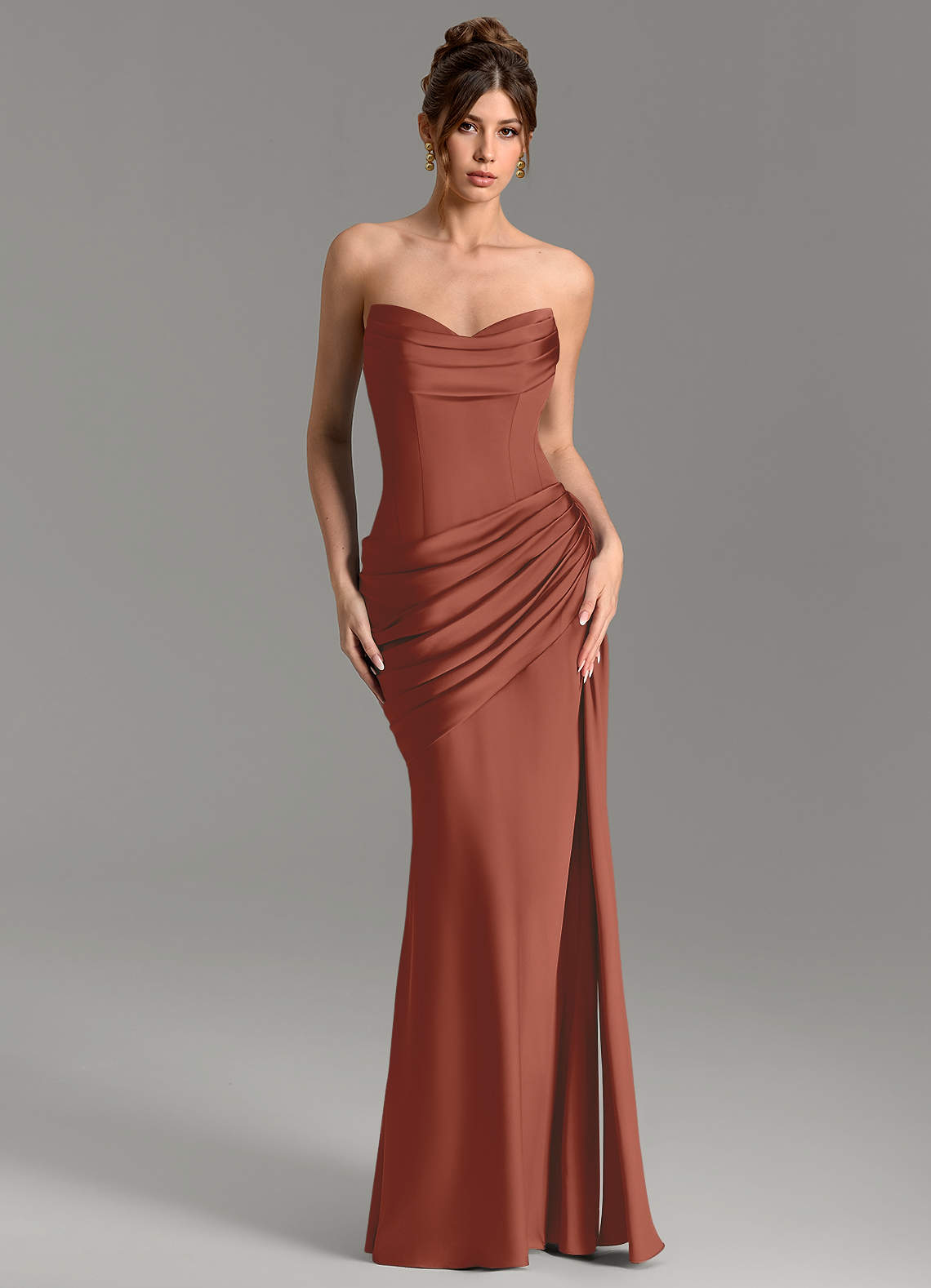 Zorah Mermaid Sweetheart Stretch Satin Bridesmaid Dress in Auburn