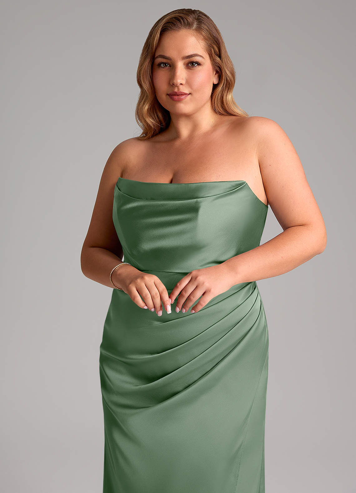 Leonis Mermaid Cowl-Neck Stretch Satin Bridesmaid Dress