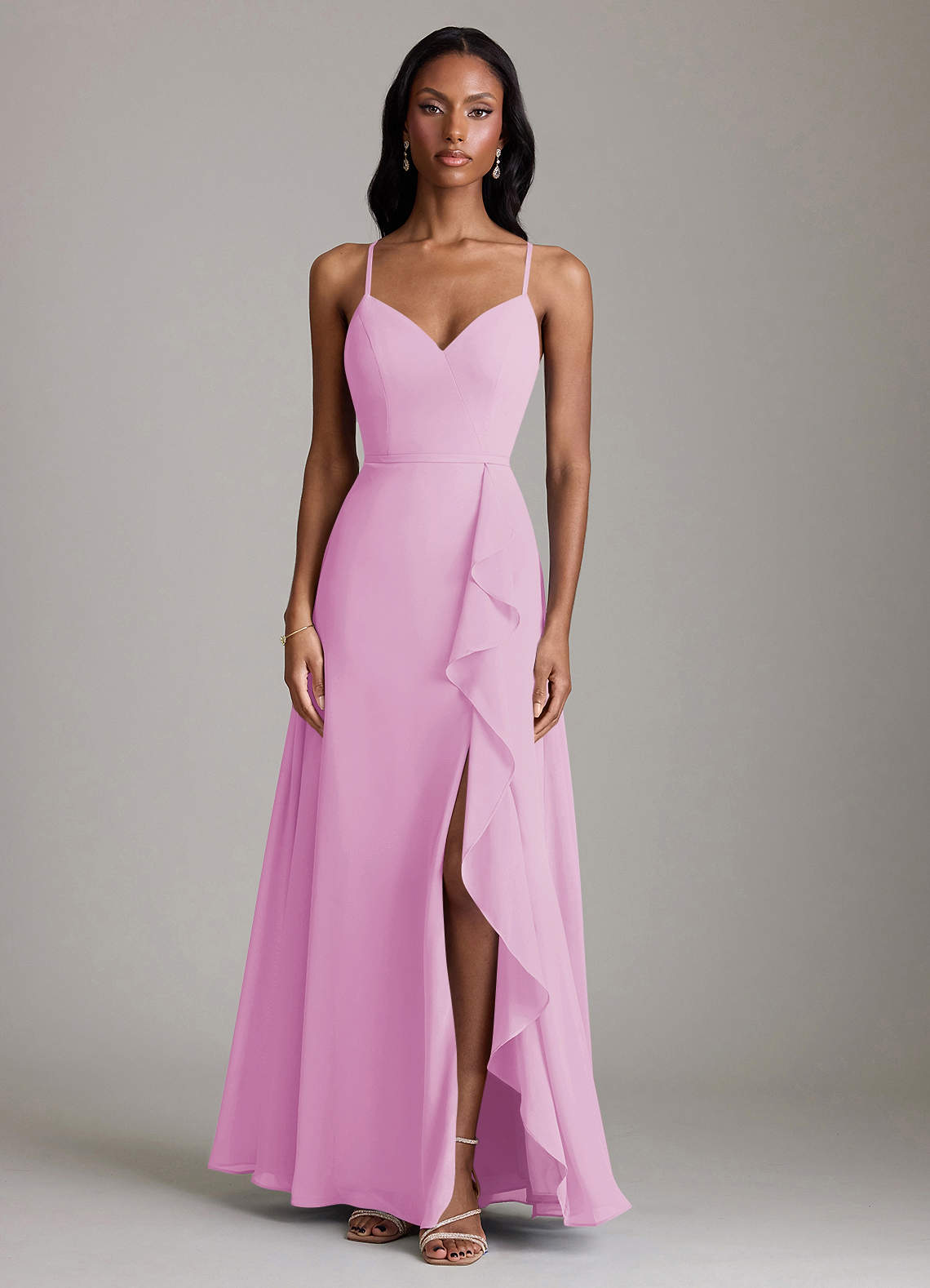 Naeem A-Line V-Neck Chiffon Bridesmaid Dress in candy pink