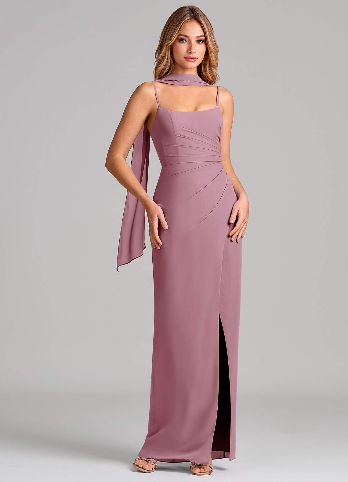 Calandra Sheath Scoop-Neck Chiffon Bridesmaid Dress in Vintage Mauve