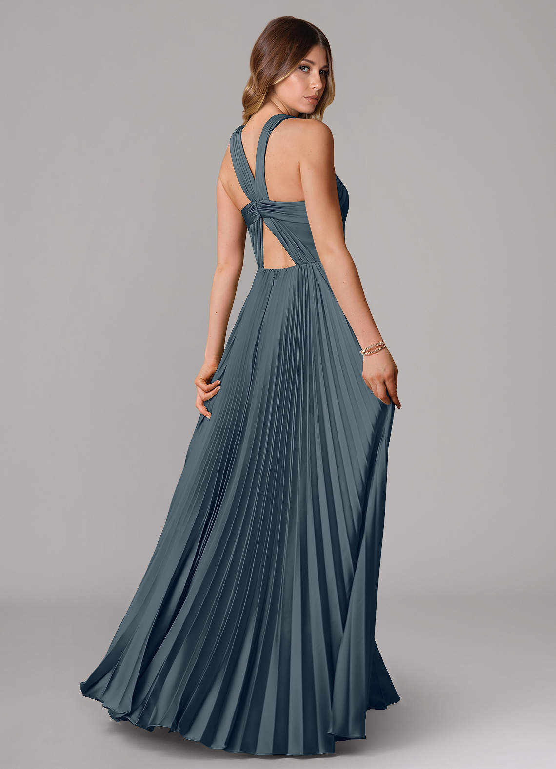 Afra A-Line Halter-Neck Stretch Satin Bridesmaid Dress in Twilight