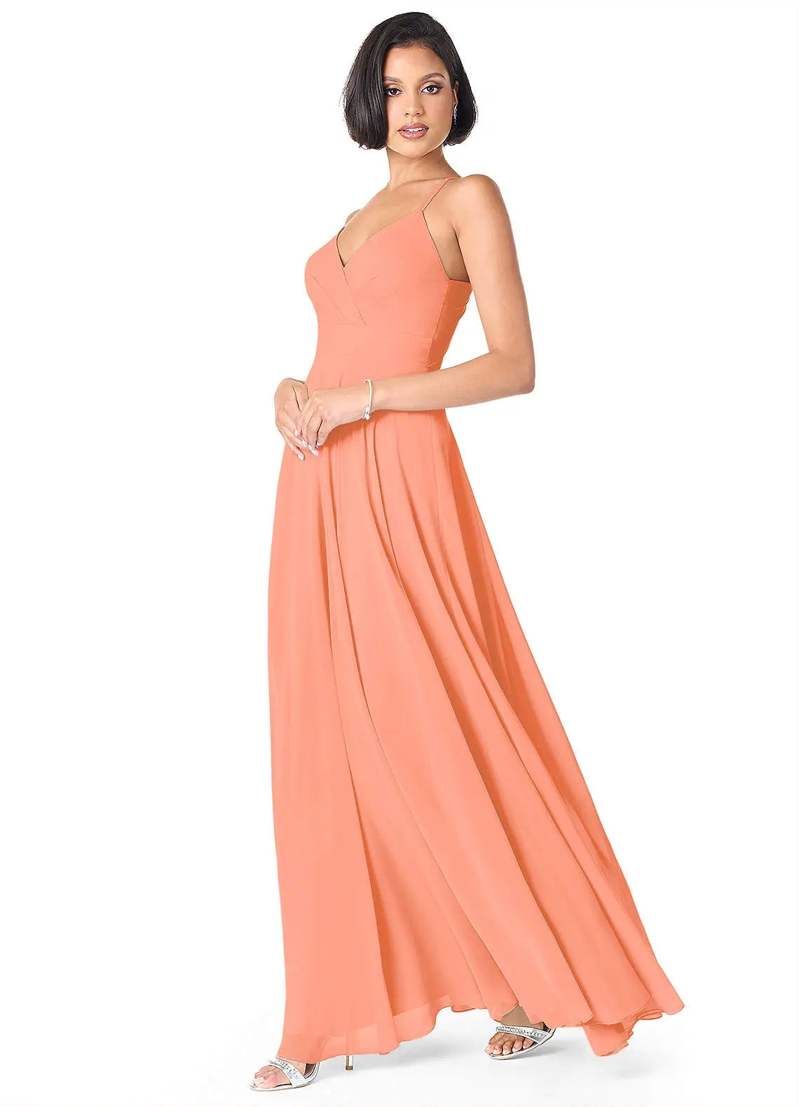 Avelina A-Line V-Neck Chiffon Bridesmaid Dress in Sunset