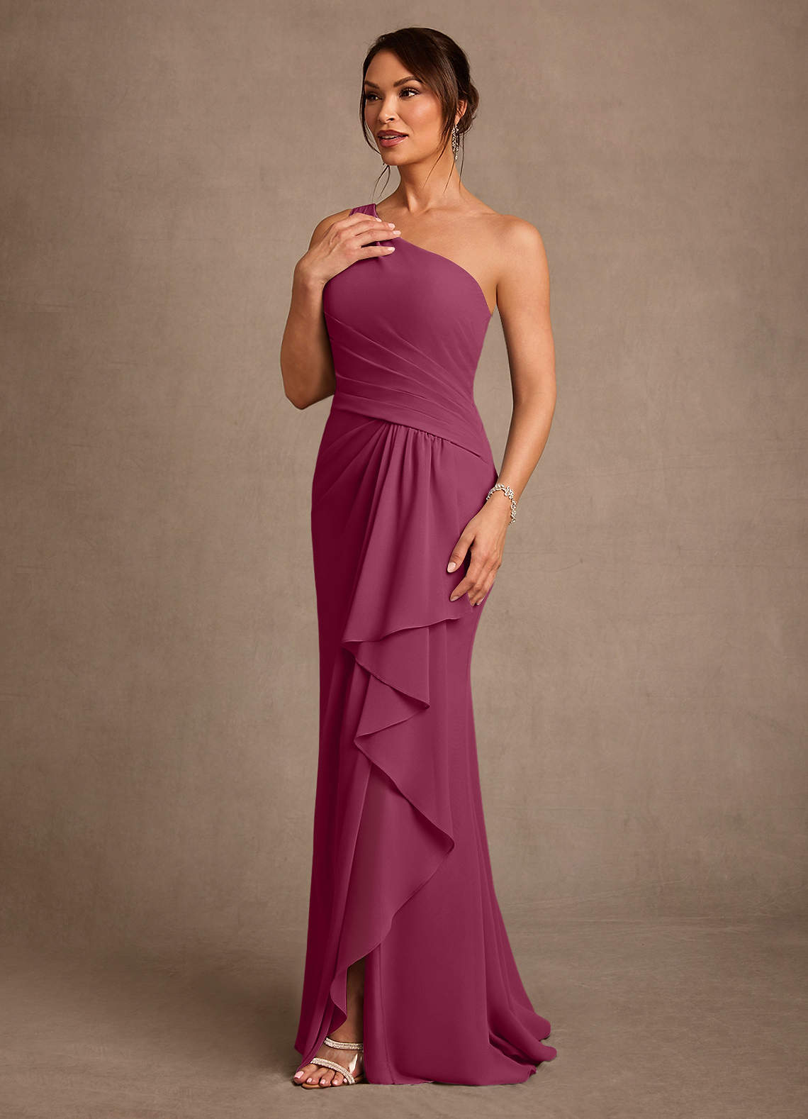 Floy Sheath One-Shoulder Chiffon Mother of the Bride Dress in Mulberry