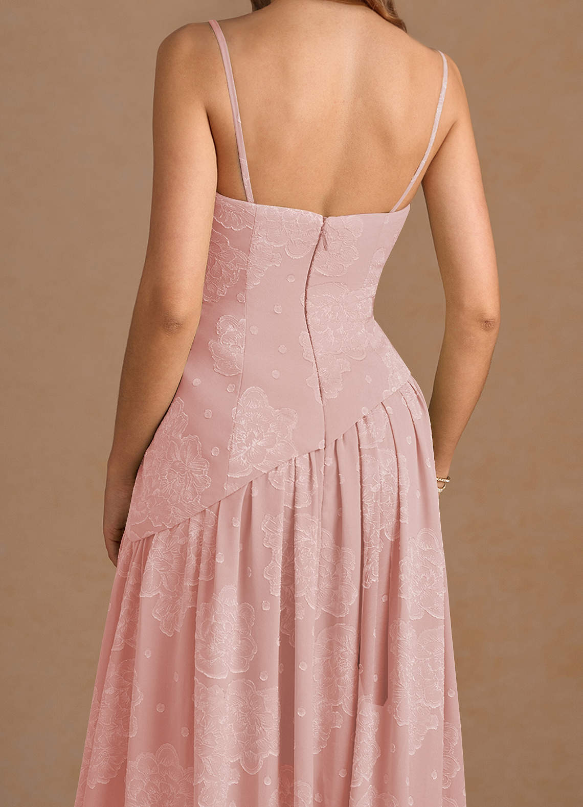 Marcella A-Line Corset Chiffon Burnout Wedding Guest Dress in Powder Pink