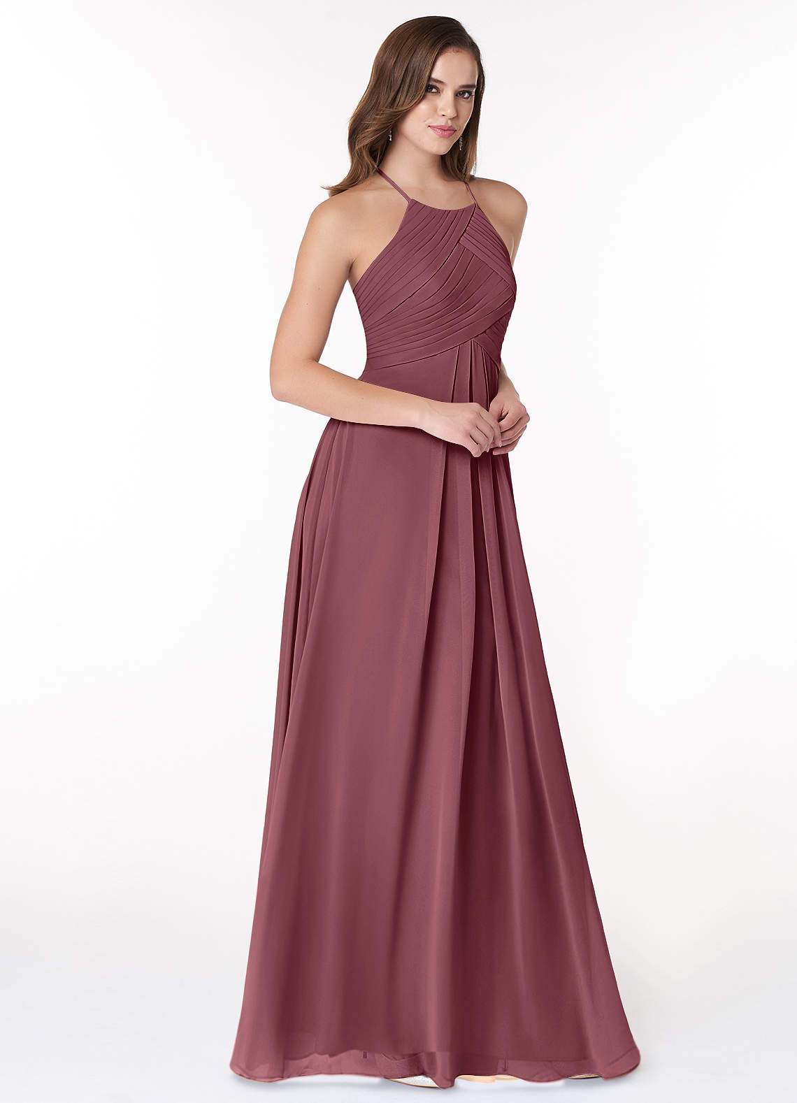 Ginger A-Line Halter Chiffon Bridesmaid Dress in Desert Rose