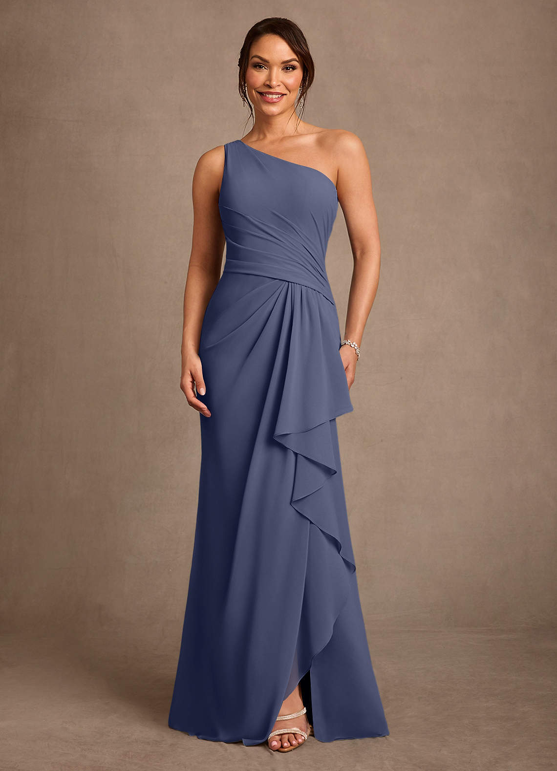 Floy Sheath One-Shoulder Chiffon Mother of the Bride Dress in Stormy