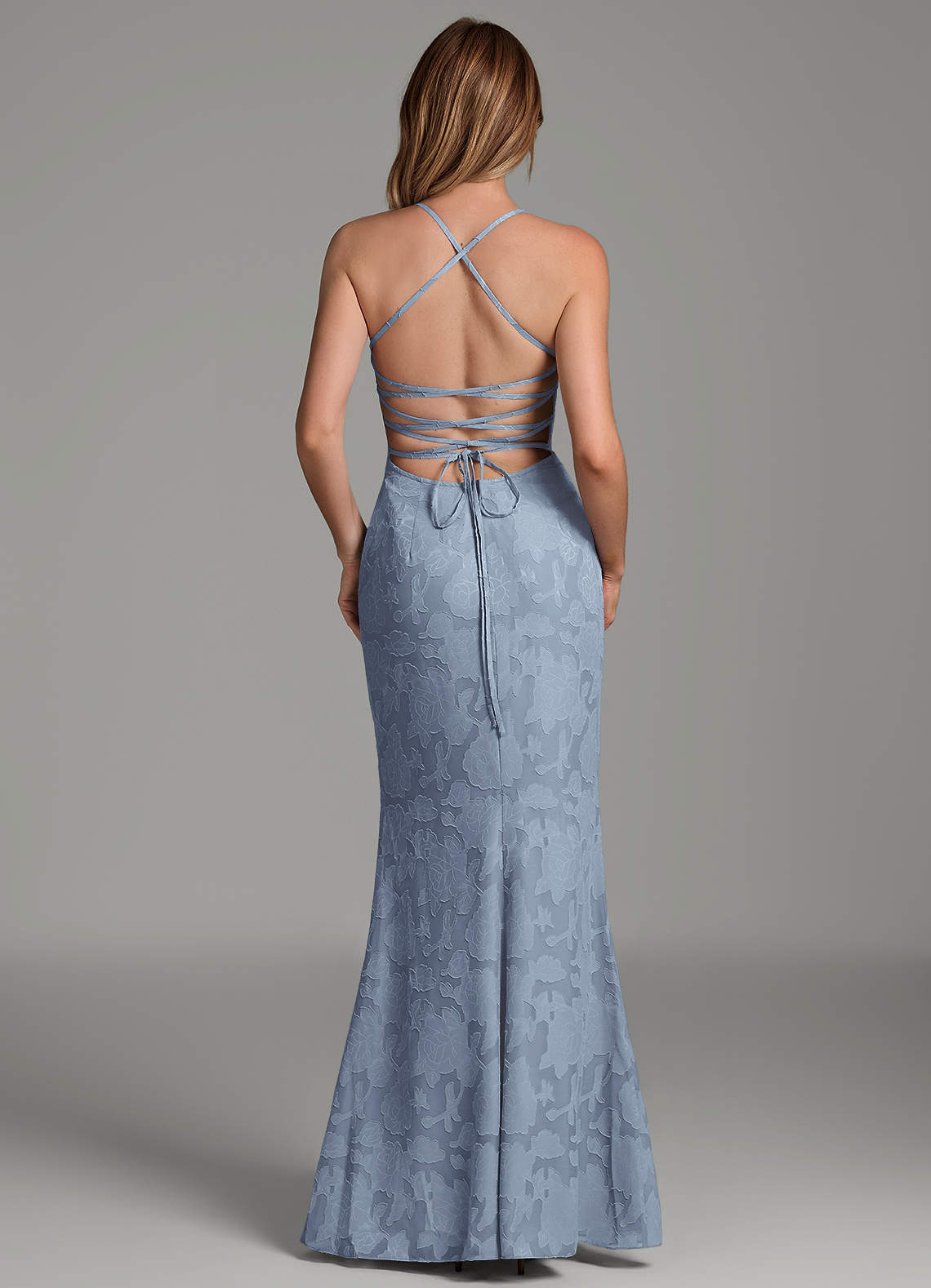 Dara Mermaid Sweetheart Floral Burnout Bridesmaid Dress in dusty blue