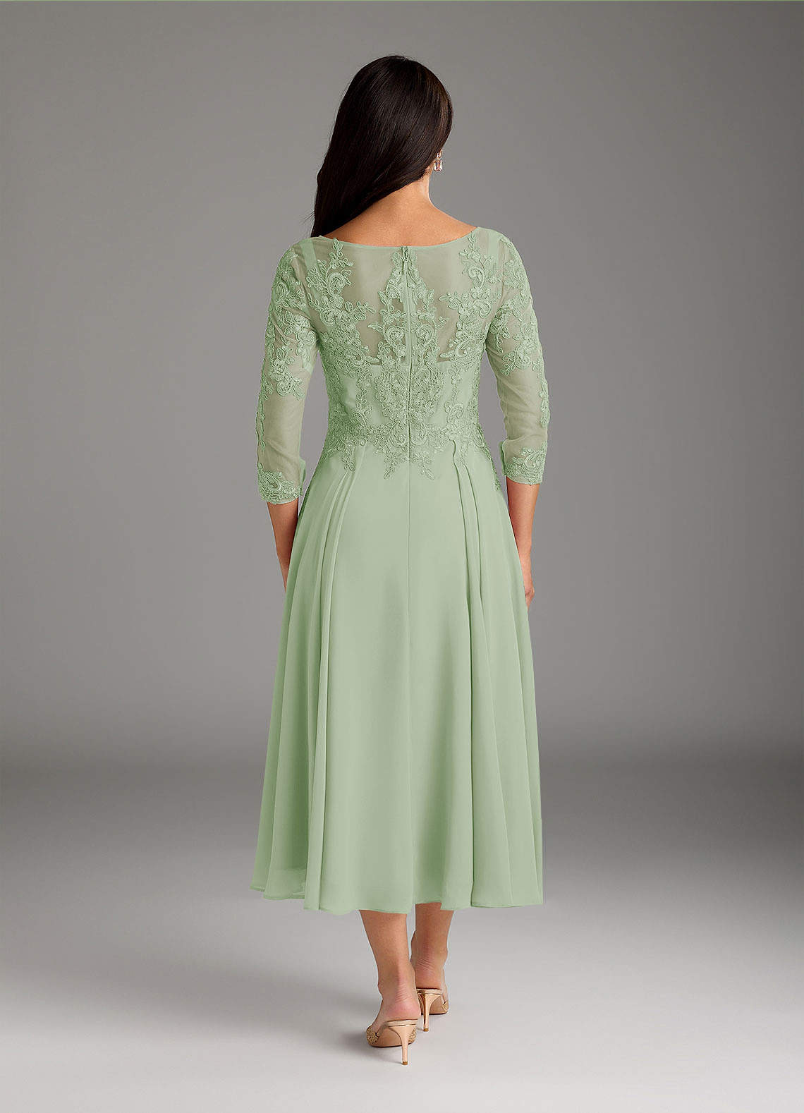 Marge A-Line Scoop-Neck Chiffon and Lace Mother of the Bride Dress in Dusty Sage