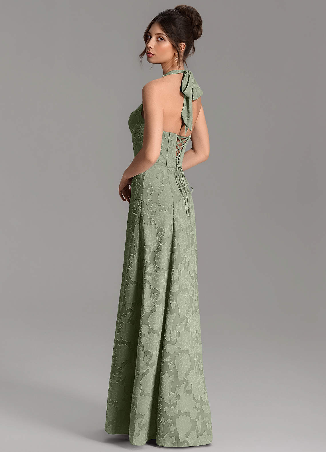 Nia A-Line V-Neck Floral Burnout Bridesmaid Dress in Pistachio