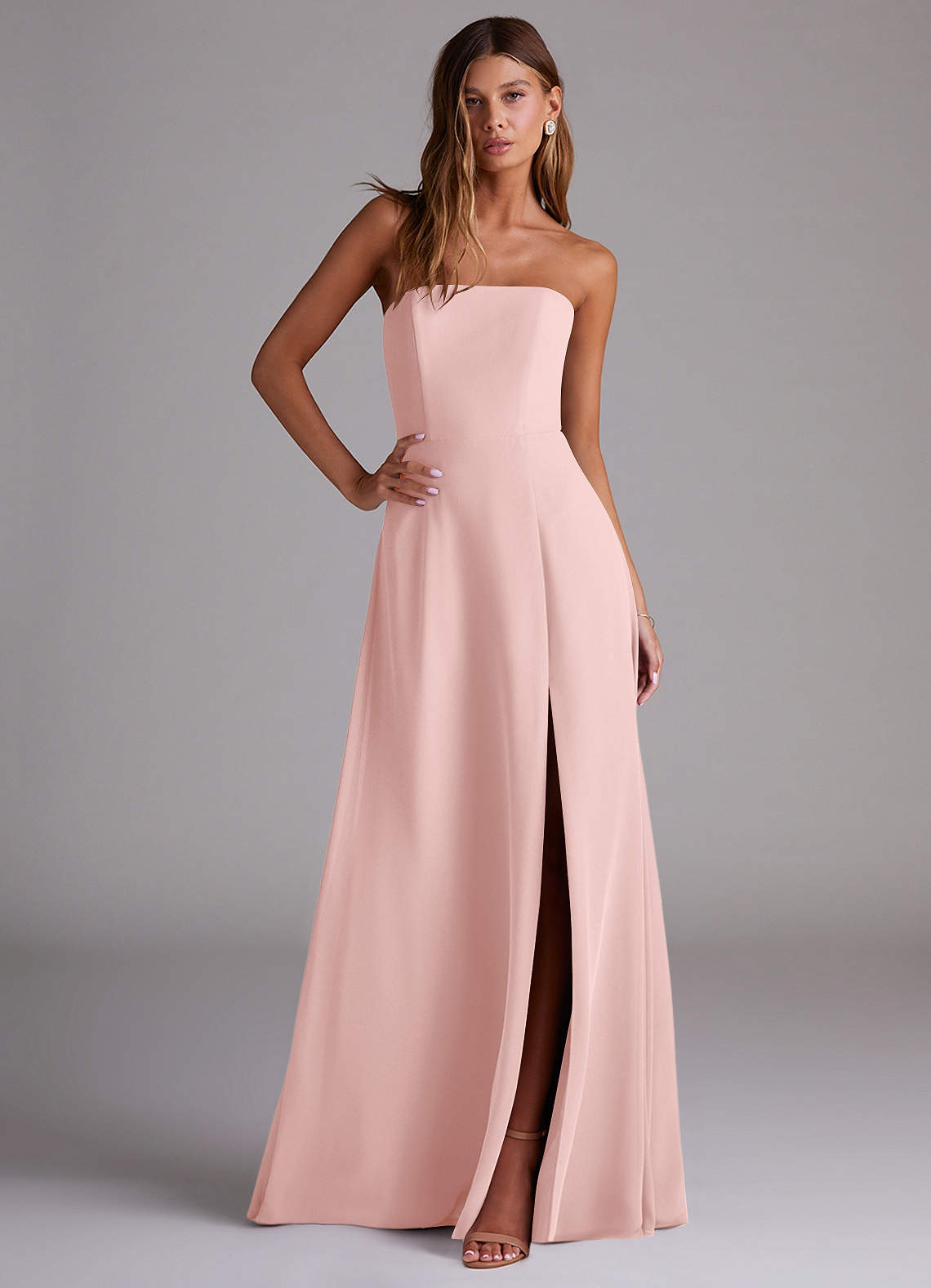 Wren A-Line Straight-Neck Chiffon Bridesmaid Dress in Powder Pink