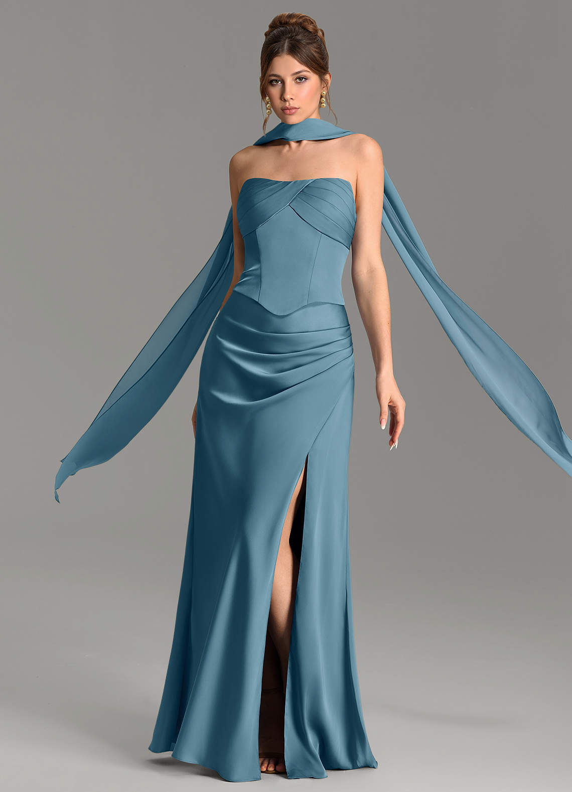 Nicki Sheath Scoop-Neck Stretch Satin Bridesmaid Dress in Bermuda
