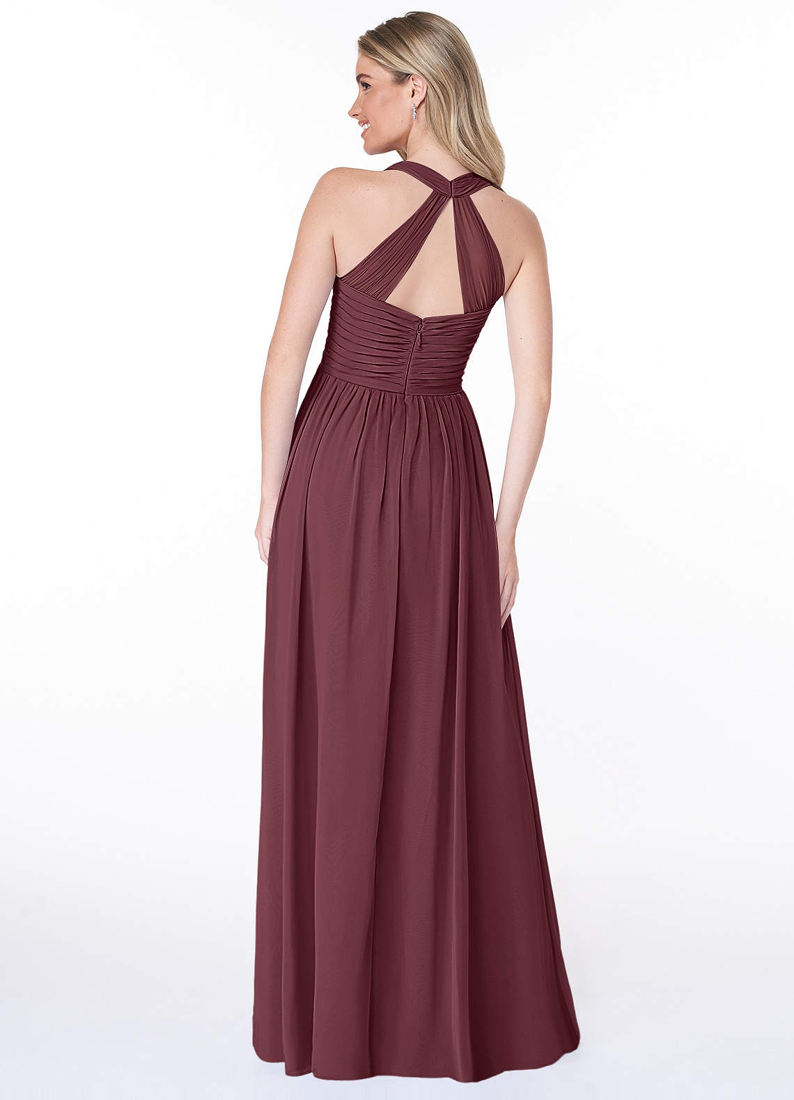 Jaclyn A-Line Halter Chiffon Bridesmaid Dress in Sangria