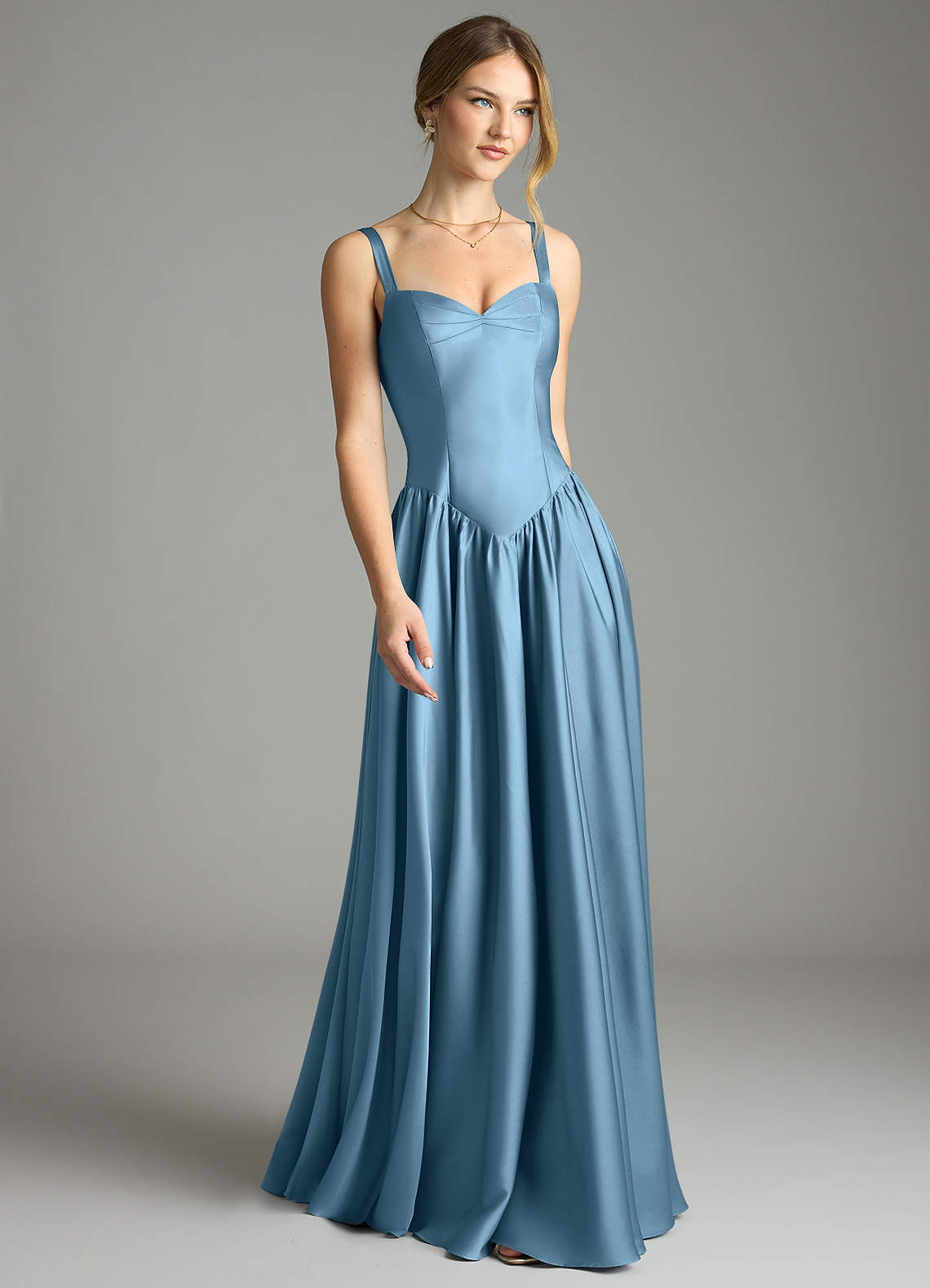 Evadina A-Line Sweetheart Stretch Satin Bridesmaid Dress in Steel Blue