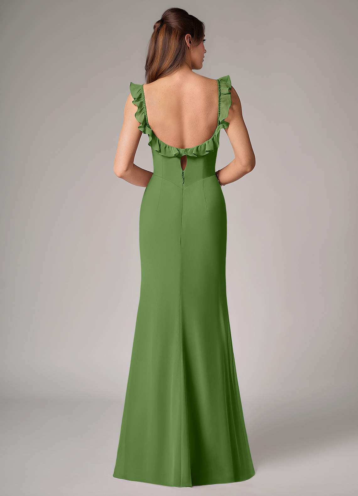 Callie Mermaid Scoop-Neck Chiffon Bridesmaid Dress in Basil