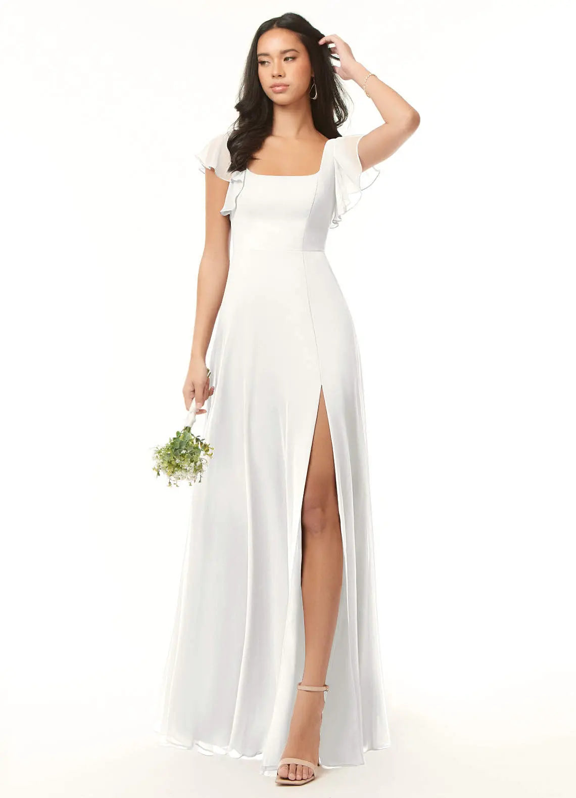 Bondi A-Line Square-Neck Chiffon Bridesmaid Dress in white
