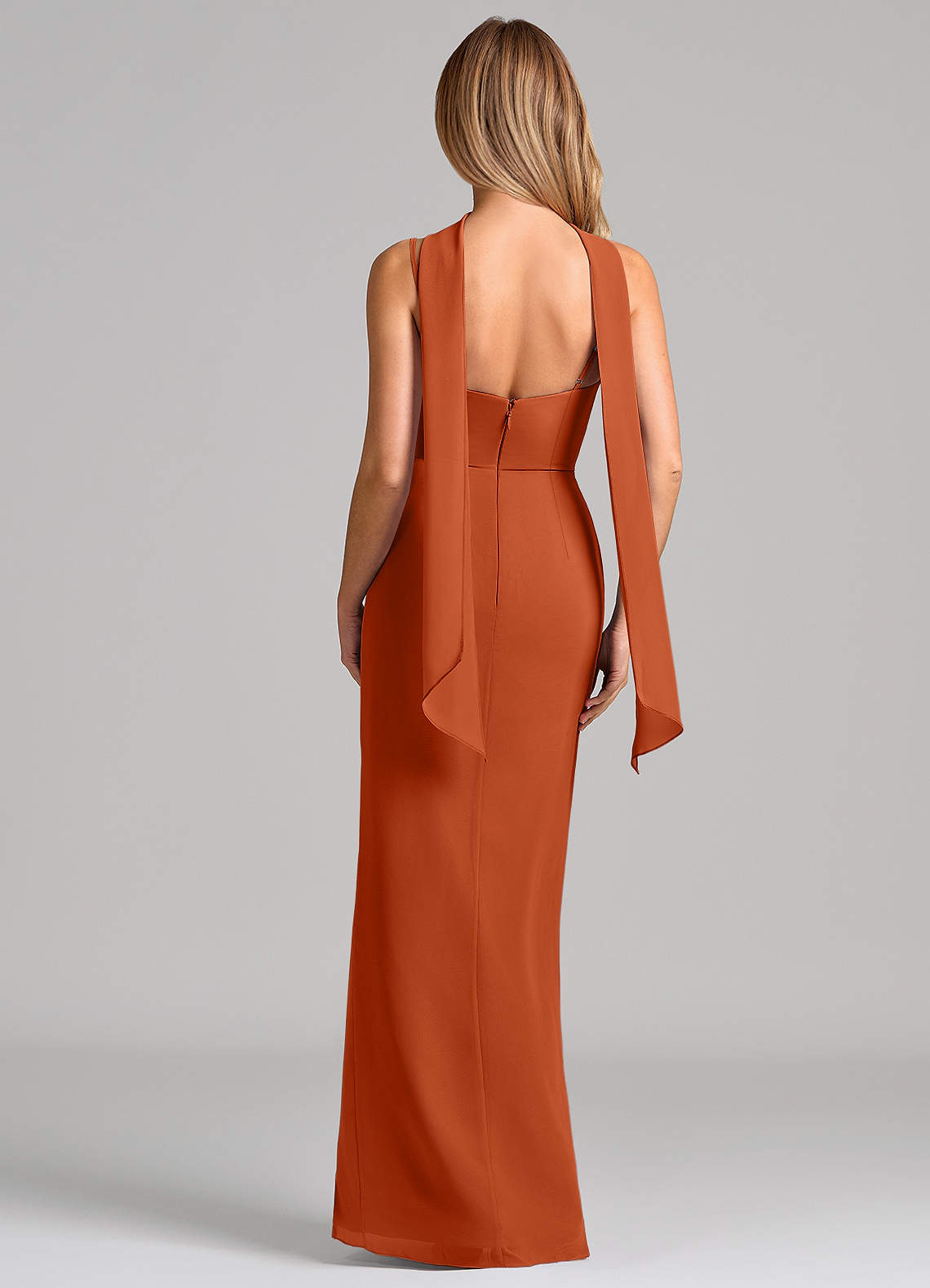Calandra Sheath Scoop-Neck Chiffon Bridesmaid Dress in Burnt Orange