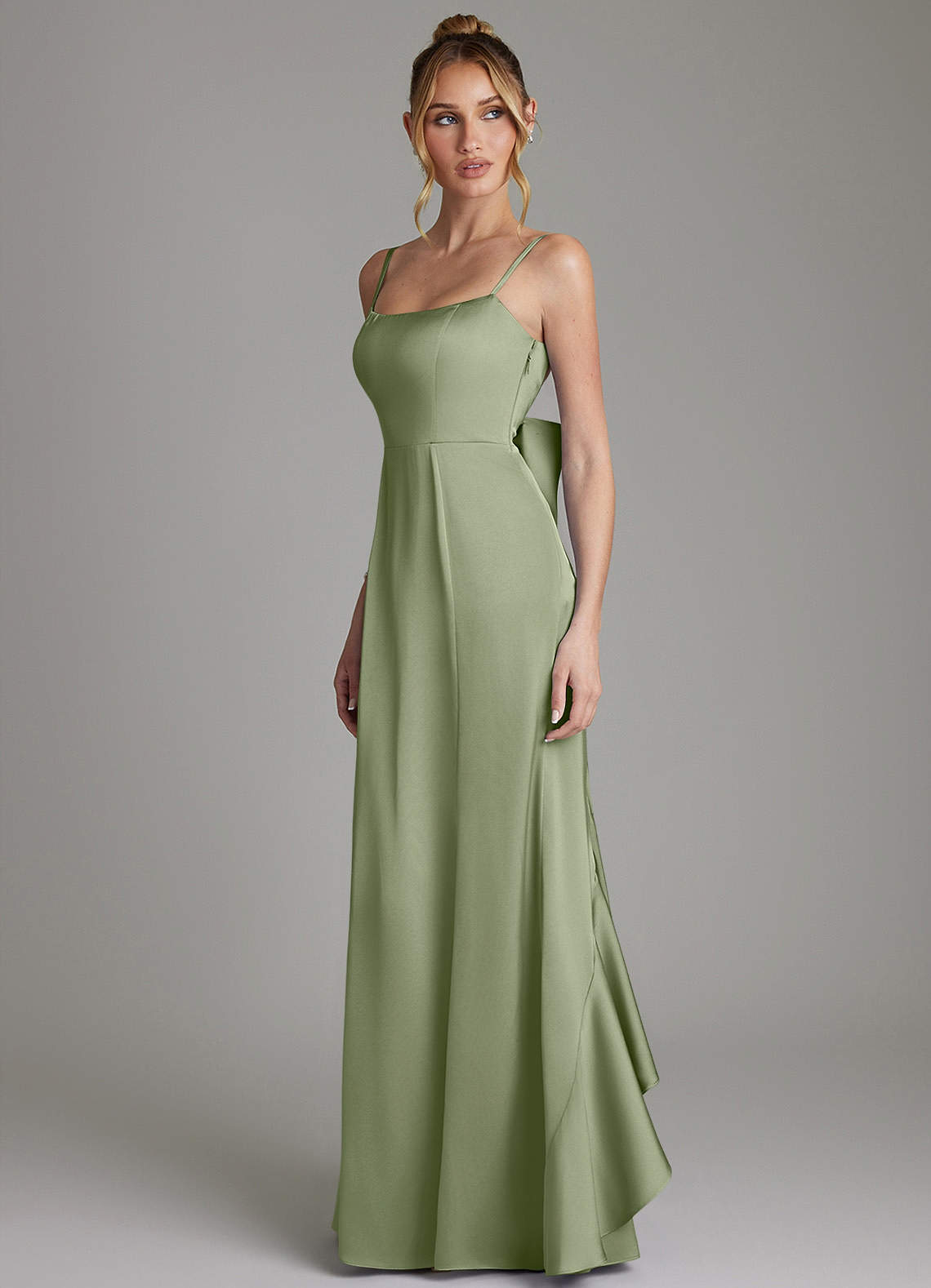 Zherra Mermaid Scoop-Neck Stretch Satin Bridesmaid Dress in Pistachio