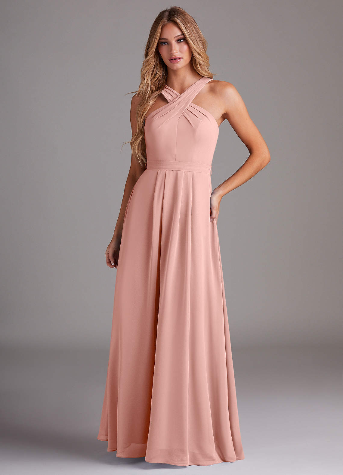 Dixie A-Line Halter Chiffon Bridesmaid Dress in Rosette