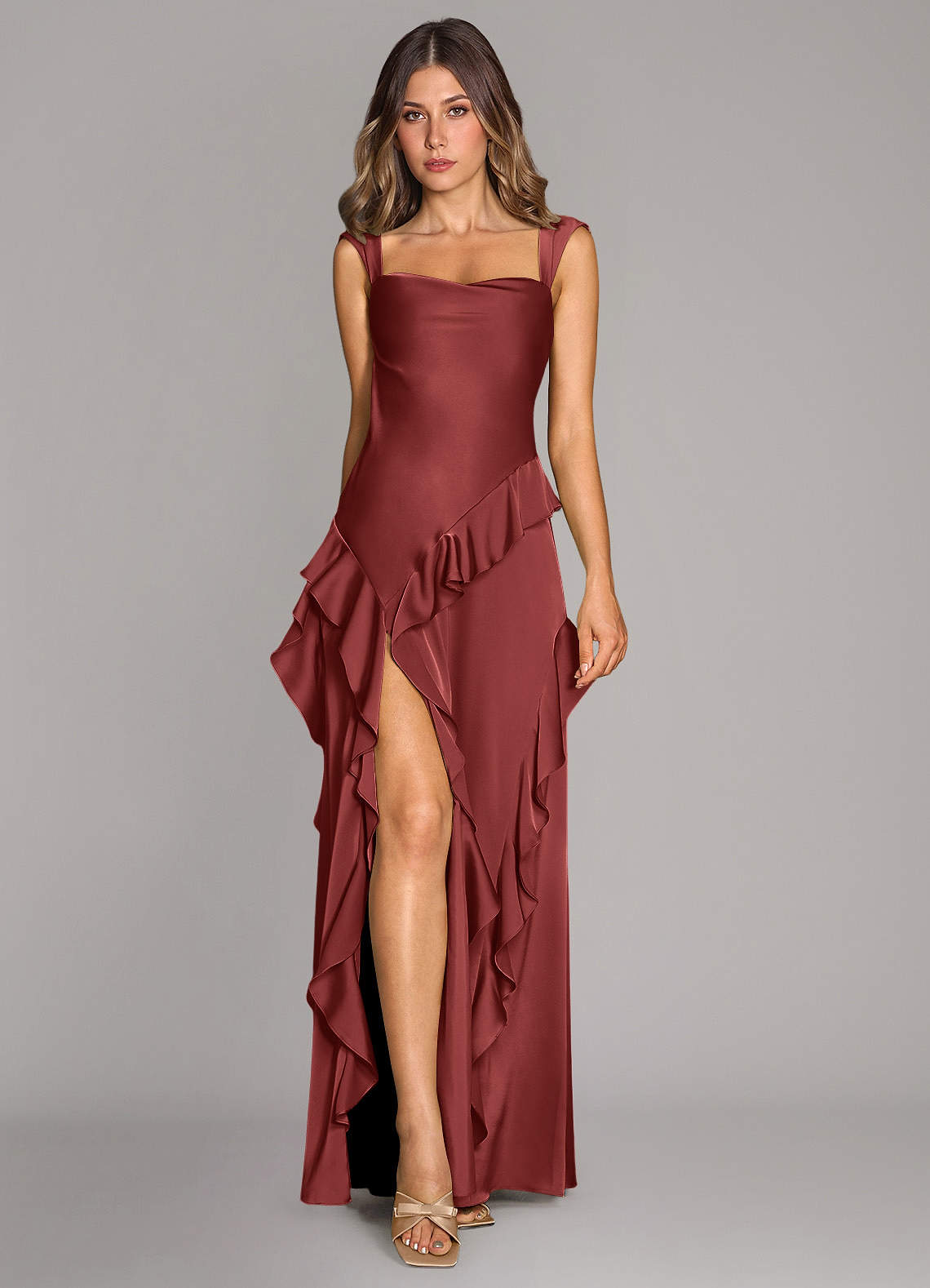 Sloane A-Line Sweetheart Stretch Satin Bridesmaid Dress in Terracotta