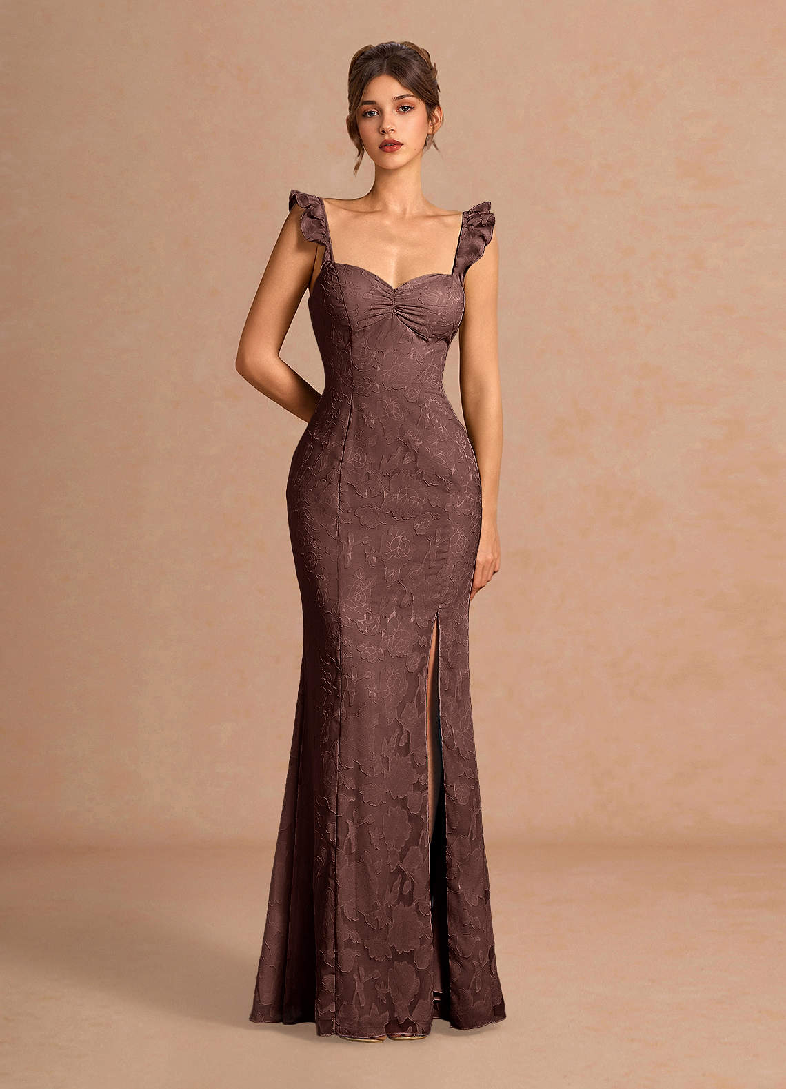 Romilly Mermaid Ruffled Chiffon Burnout Evening Dress in Agave Green