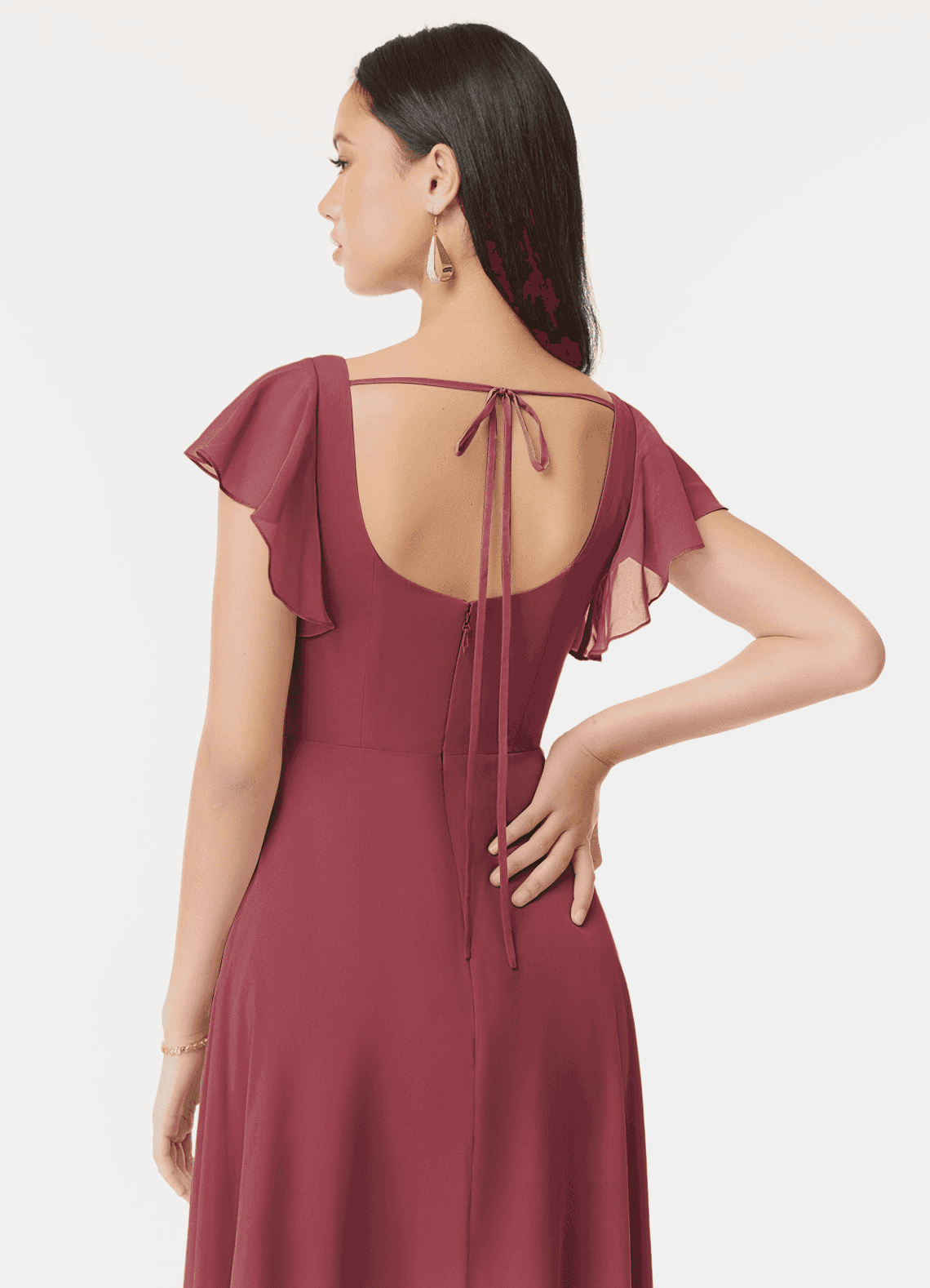 Bondi A-Line Square-Neck Chiffon Bridesmaid Dress in Merlot