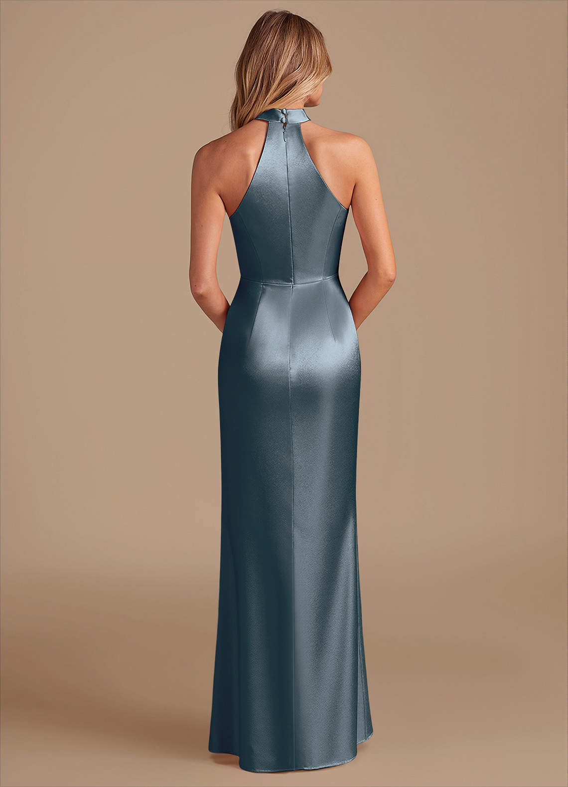 Karlotta Sheath Halter-Neck Metallic Satin Bridesmaid Dress in Twilight