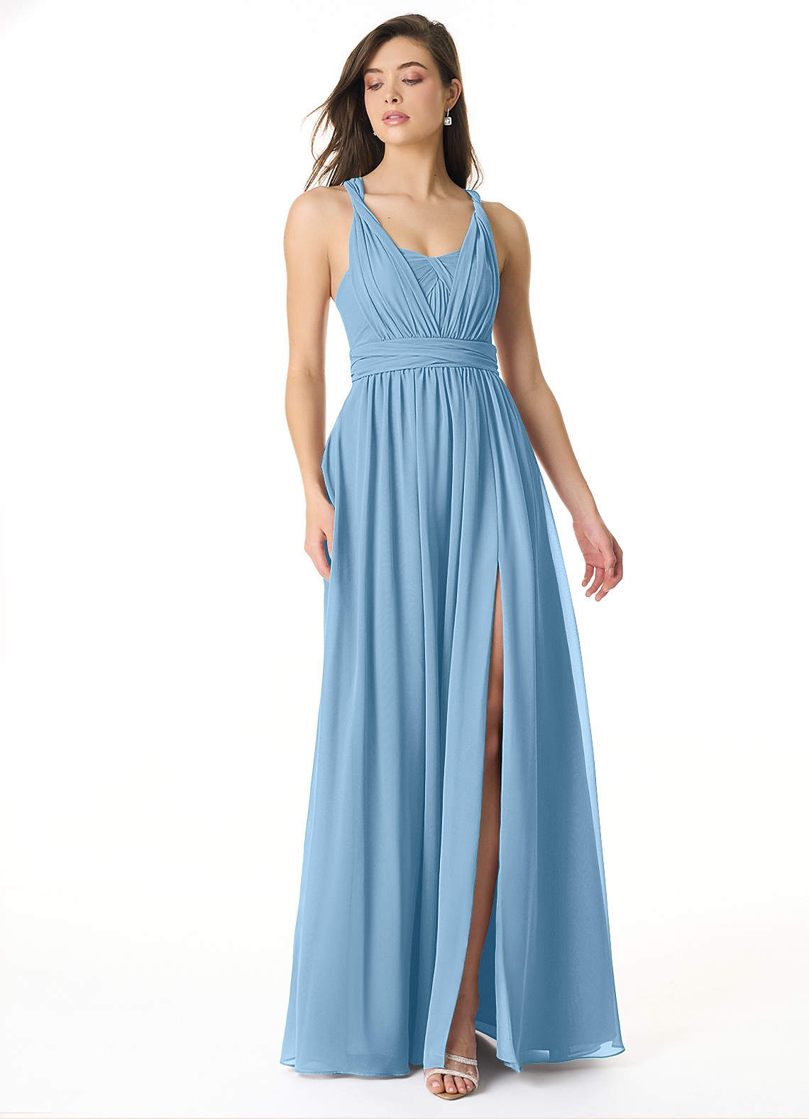 Olani A-Line V-Neck Chiffon Bridesmaid Dress in Steel Blue
