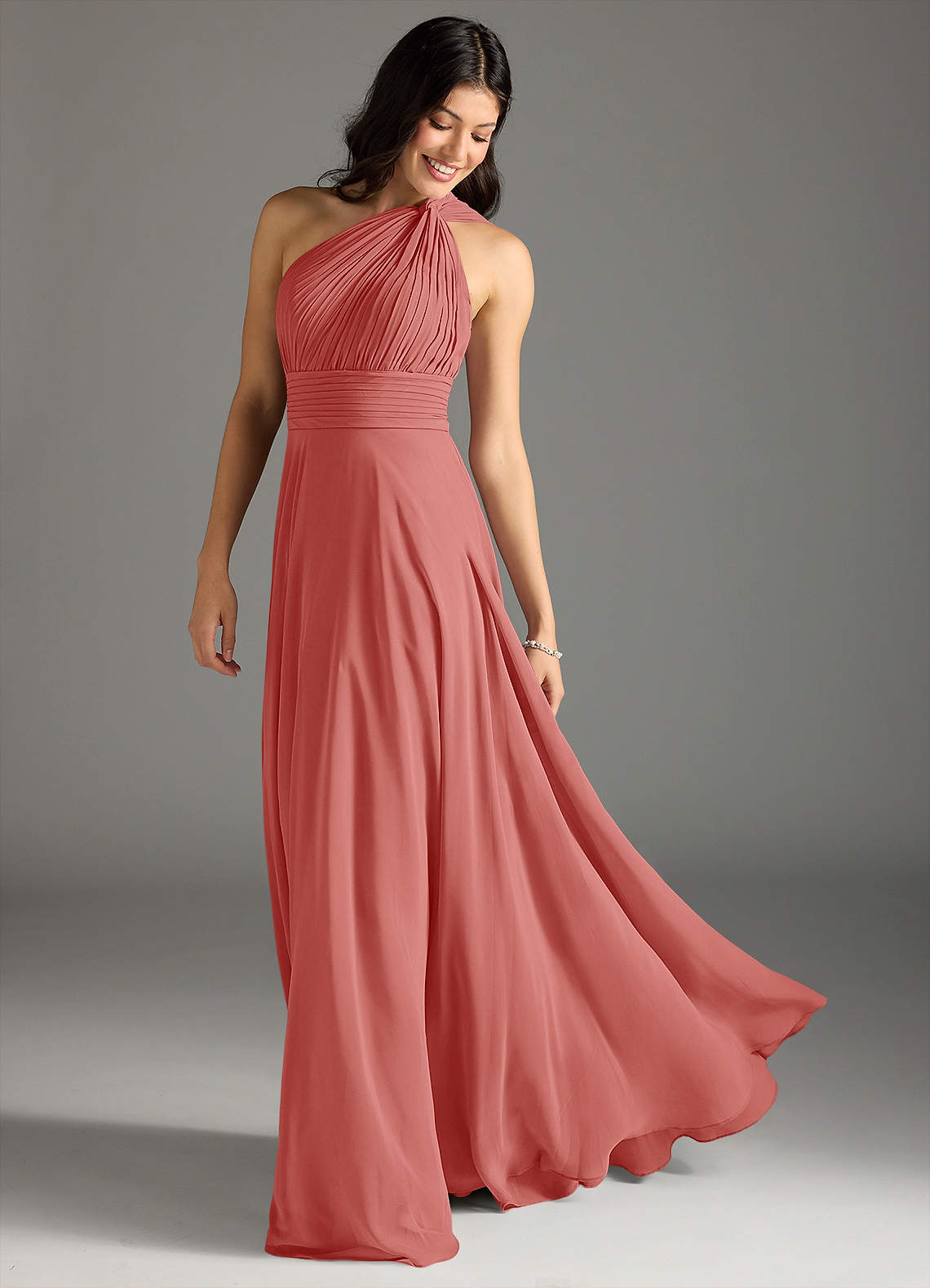 Charlize A-Line One-Shoulder Chiffon Bridesmaid Dress in Antique Rose