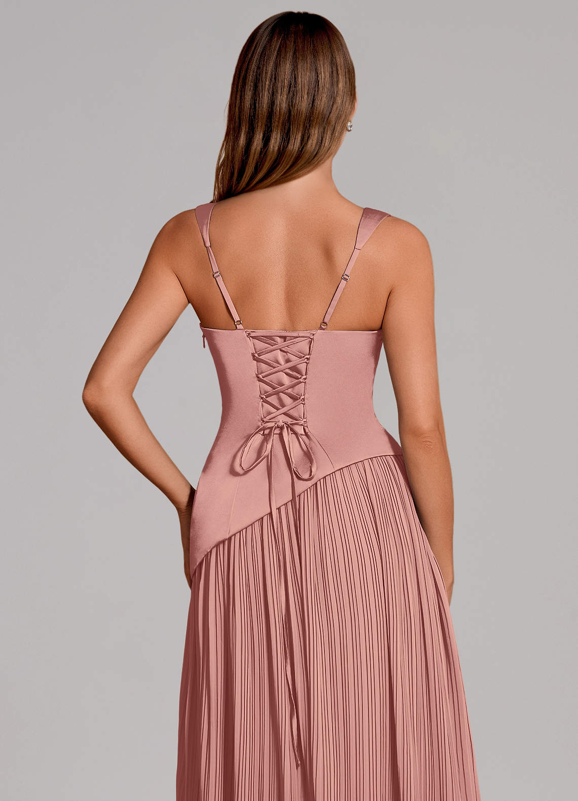 Stephanie A-Line Square-Neck Stretch Satin and Chiffon Bridesmaid Dress in Rosette