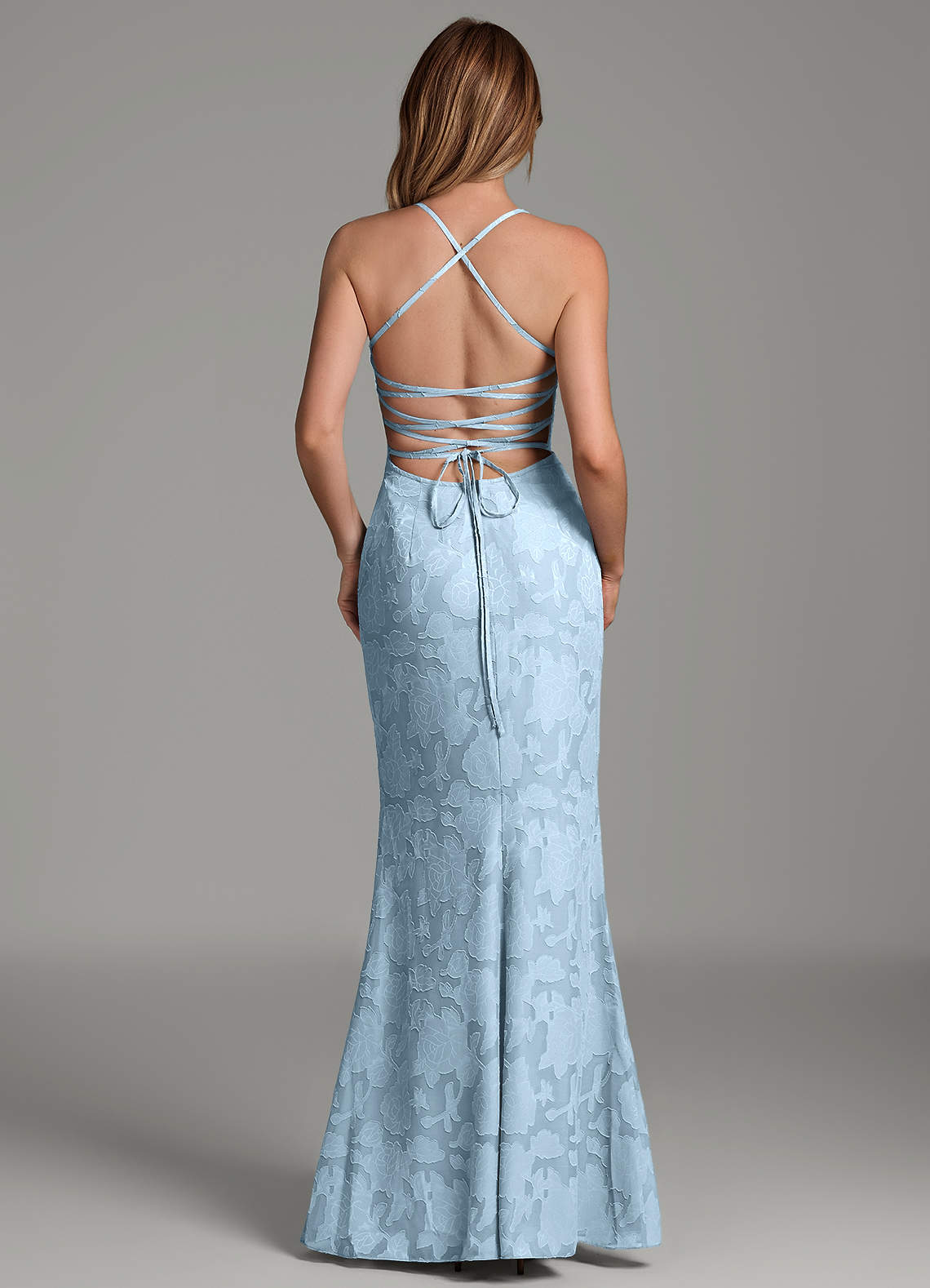 Dara Mermaid Sweetheart Floral Burnout Bridesmaid Dress in Sky Blue