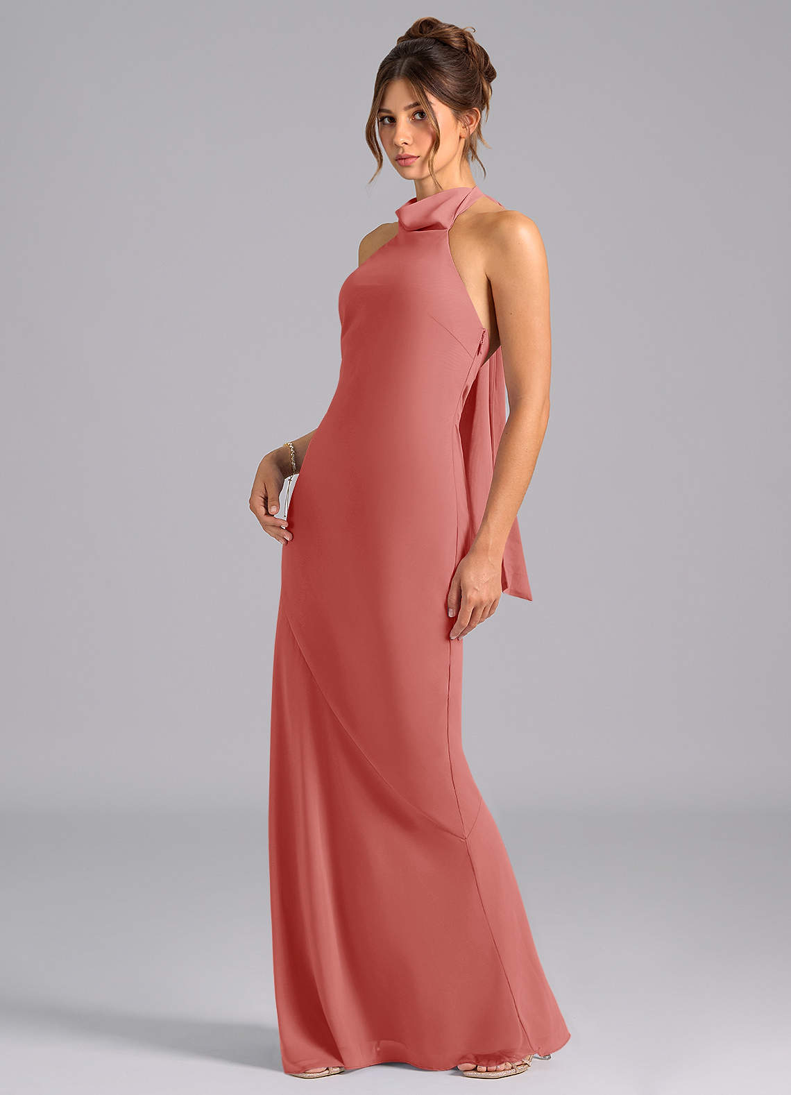 Velli Mermaid Halter Chiffon Bridesmaid Dress in Antique Rose