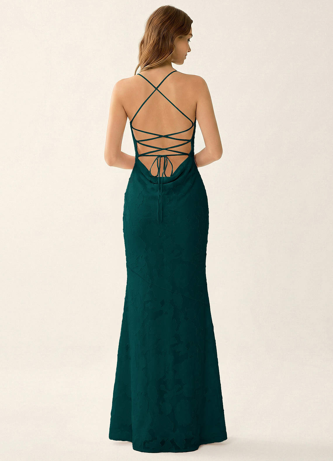 Natasha Mermaid Spaghetti-Strap Floral Burnout Evening Dress in Forest Green