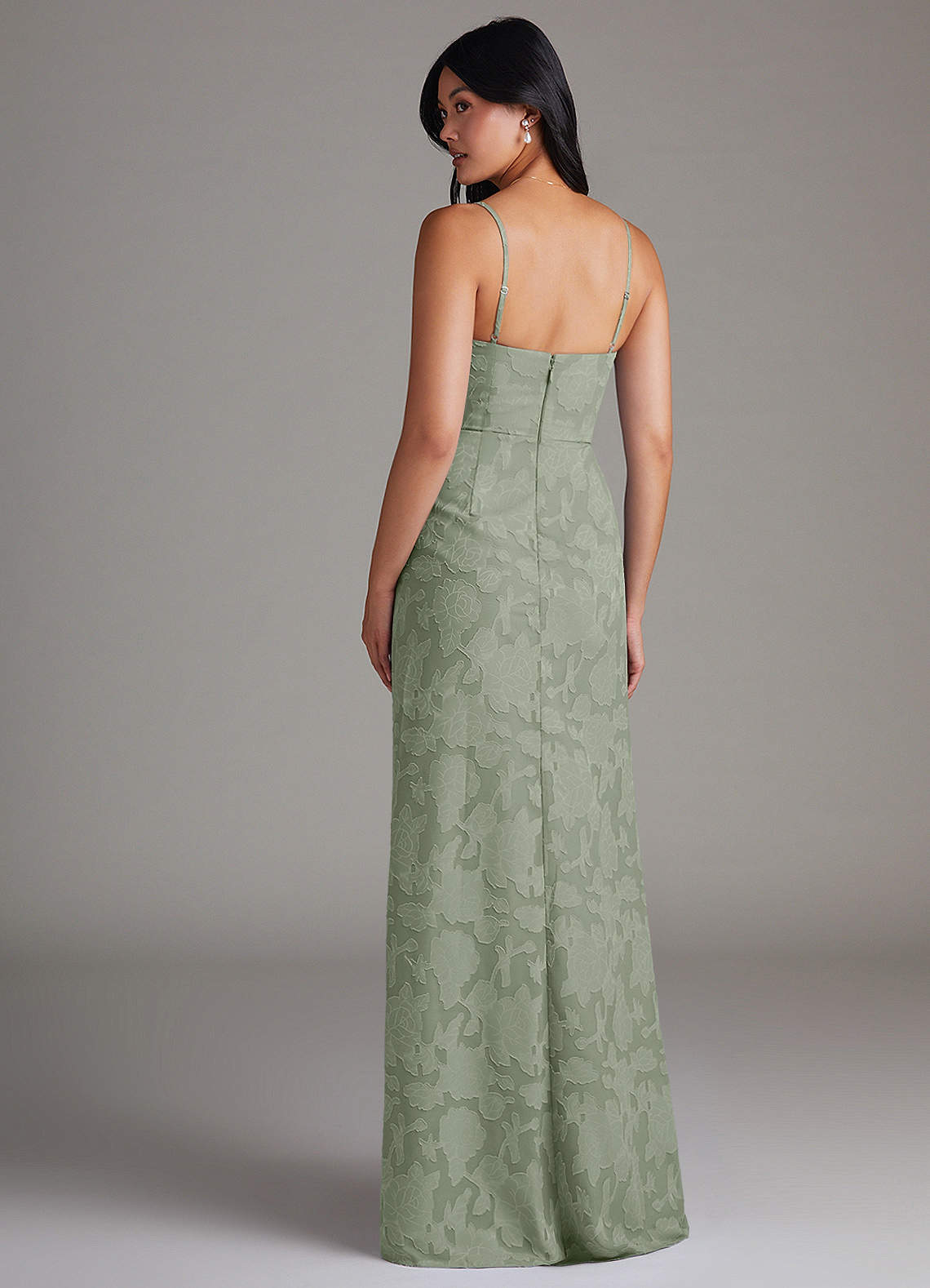 Maci Sheath V-Neck Floral Burnout Bridesmaid Dress in Agave