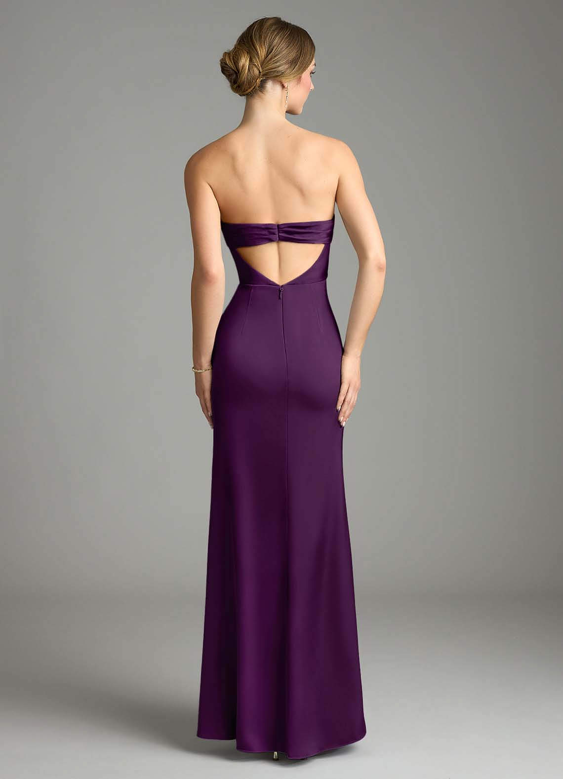 Leonis Mermaid Cowl-Neck Stretch Satin Bridesmaid Dress in Grape
