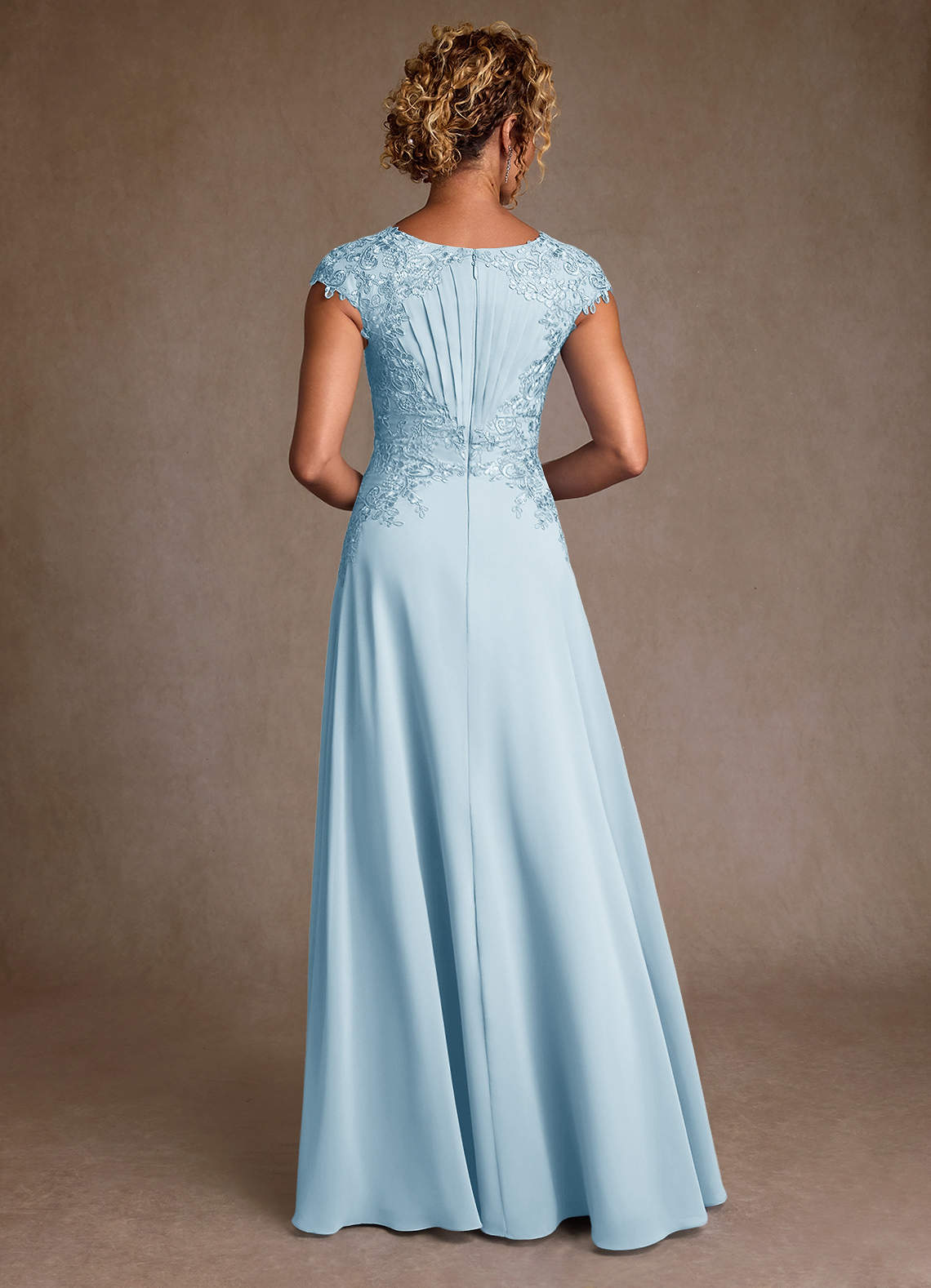 Christi A-Line Scoop-Neck Chiffon and Lace Mother of the Bride Dress in Sky Blue
