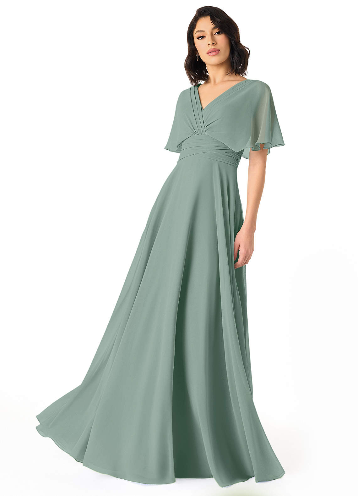 Pamela A-Line V-Neck Chiffon Bridesmaid Dress in Silver Sage