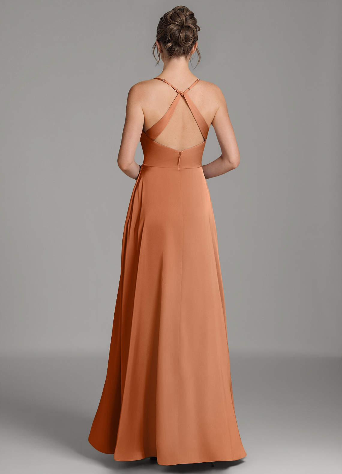 Frankie A-Line Scoop-Neck Stretch Satin Bridesmaid Dress in Copper
